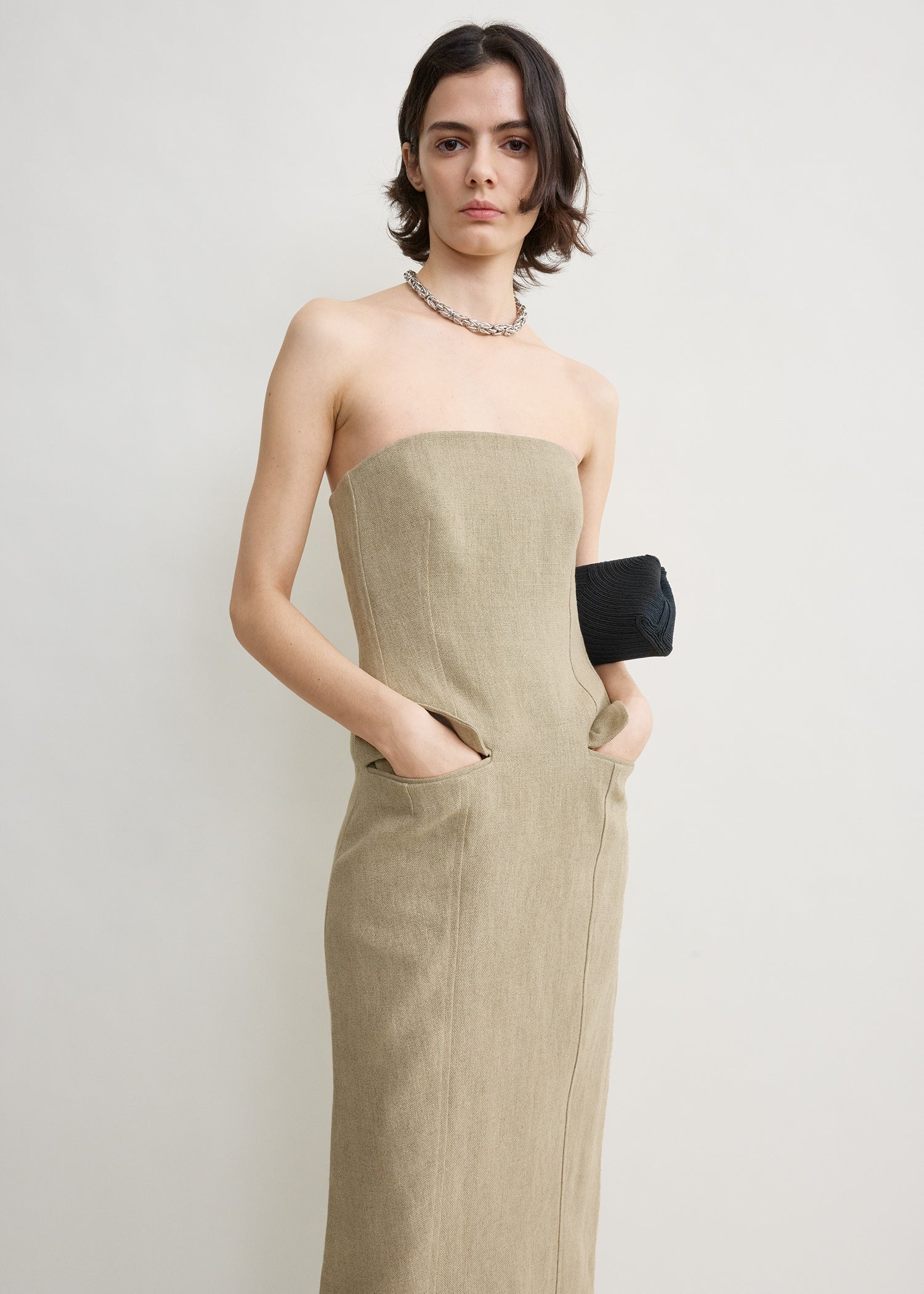Strapless pocket dress beige – TOTEME
