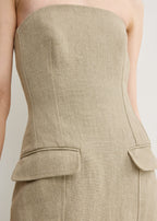 Strapless pocket dress beige