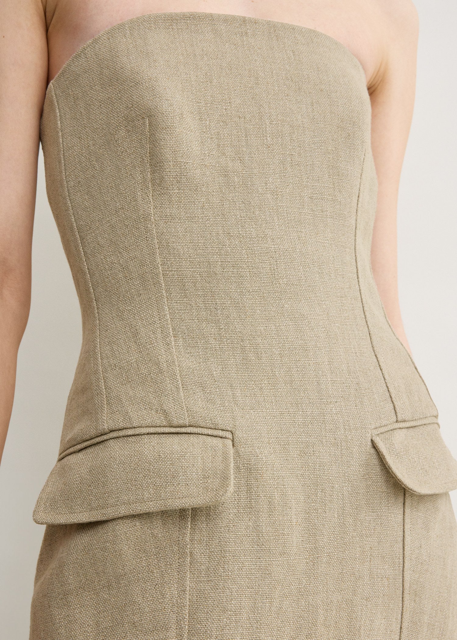 Strapless pocket dress beige