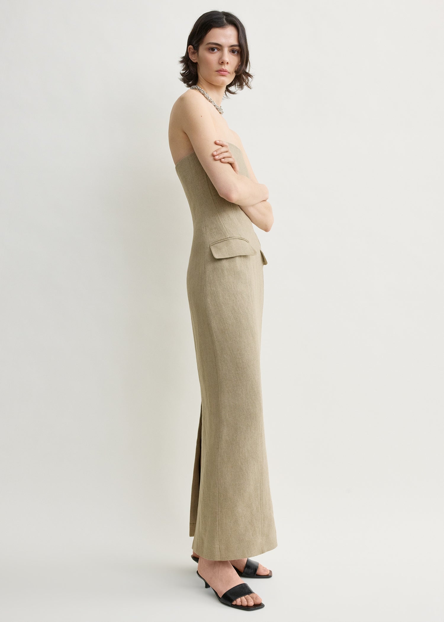 Strapless pocket dress beige