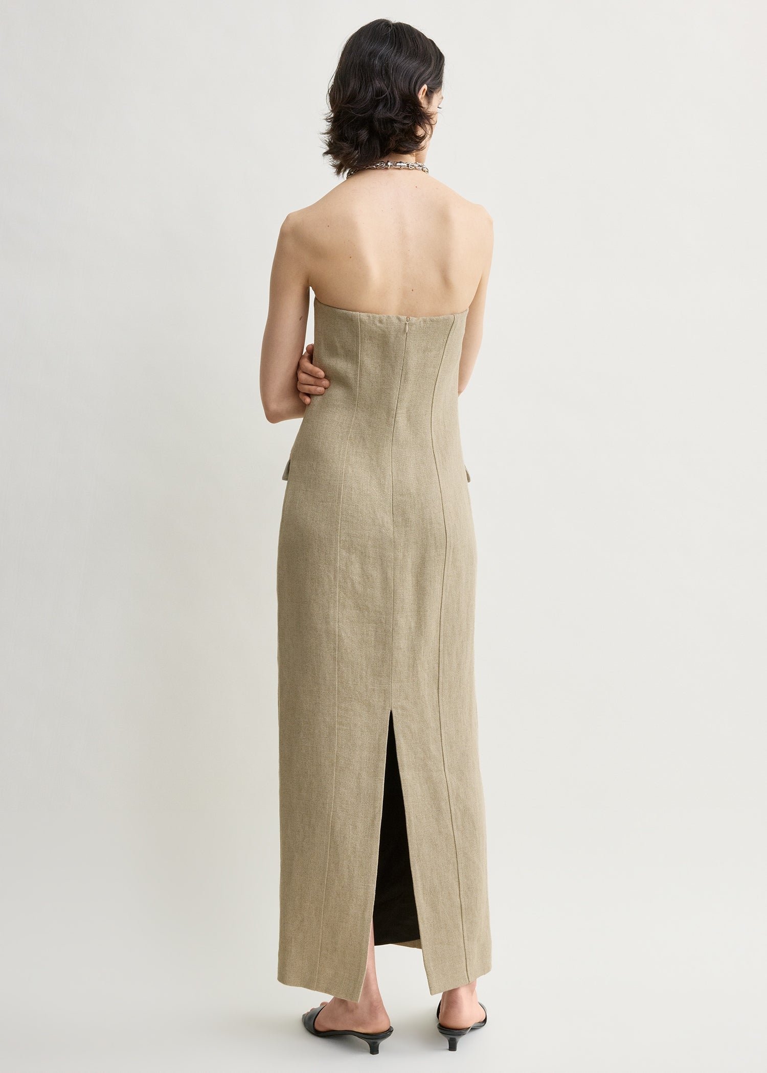 Strapless pocket dress beige