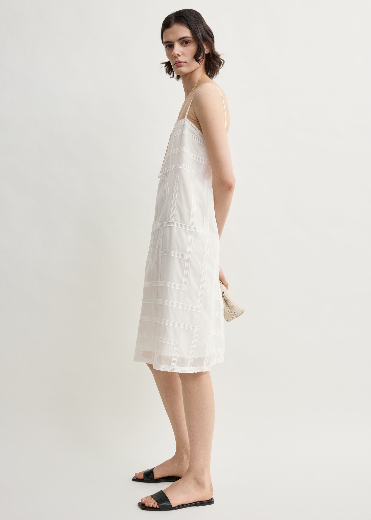 Monogram cotton voile dress white