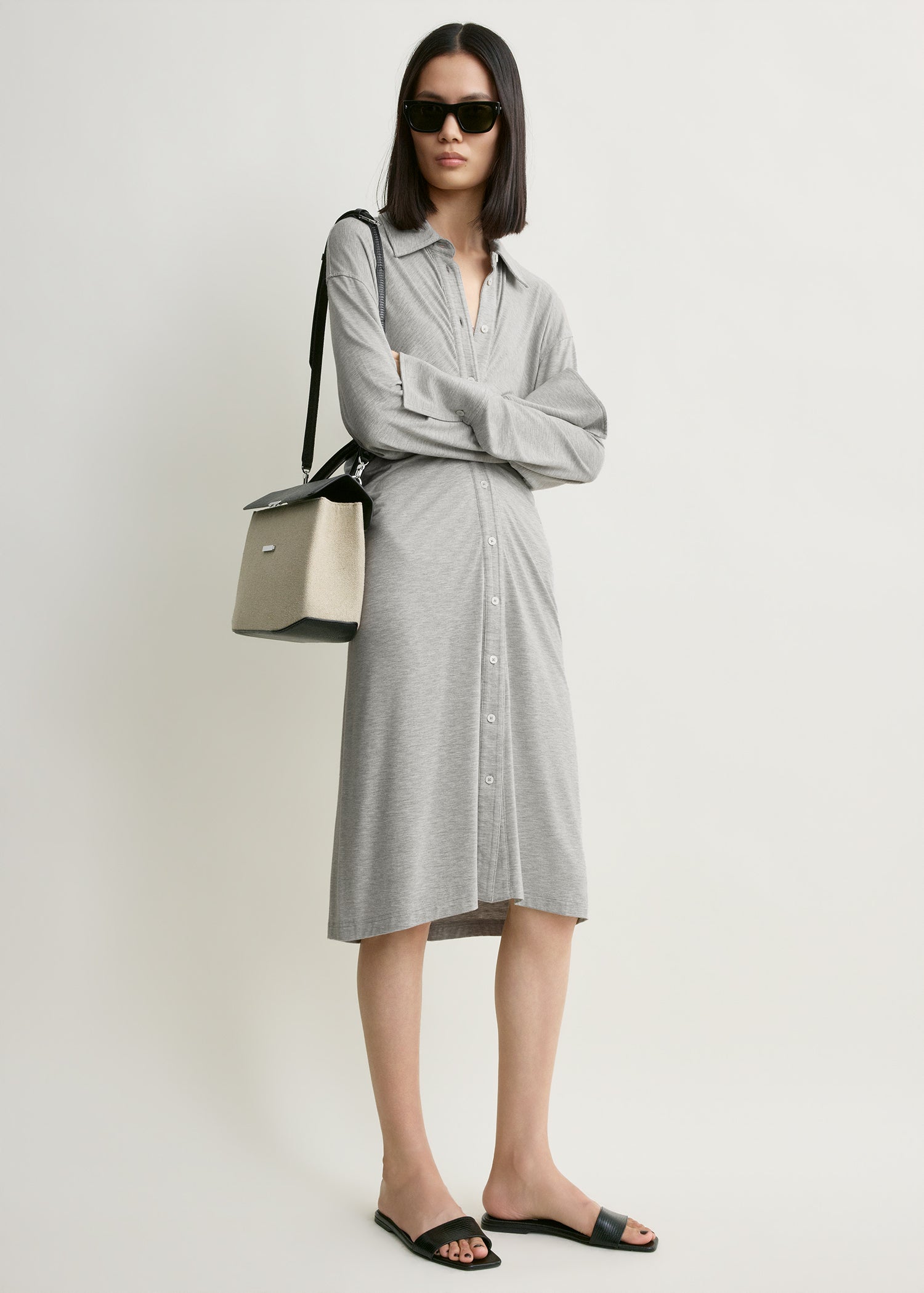 Slouch jersey shirtdress pale grey mélange