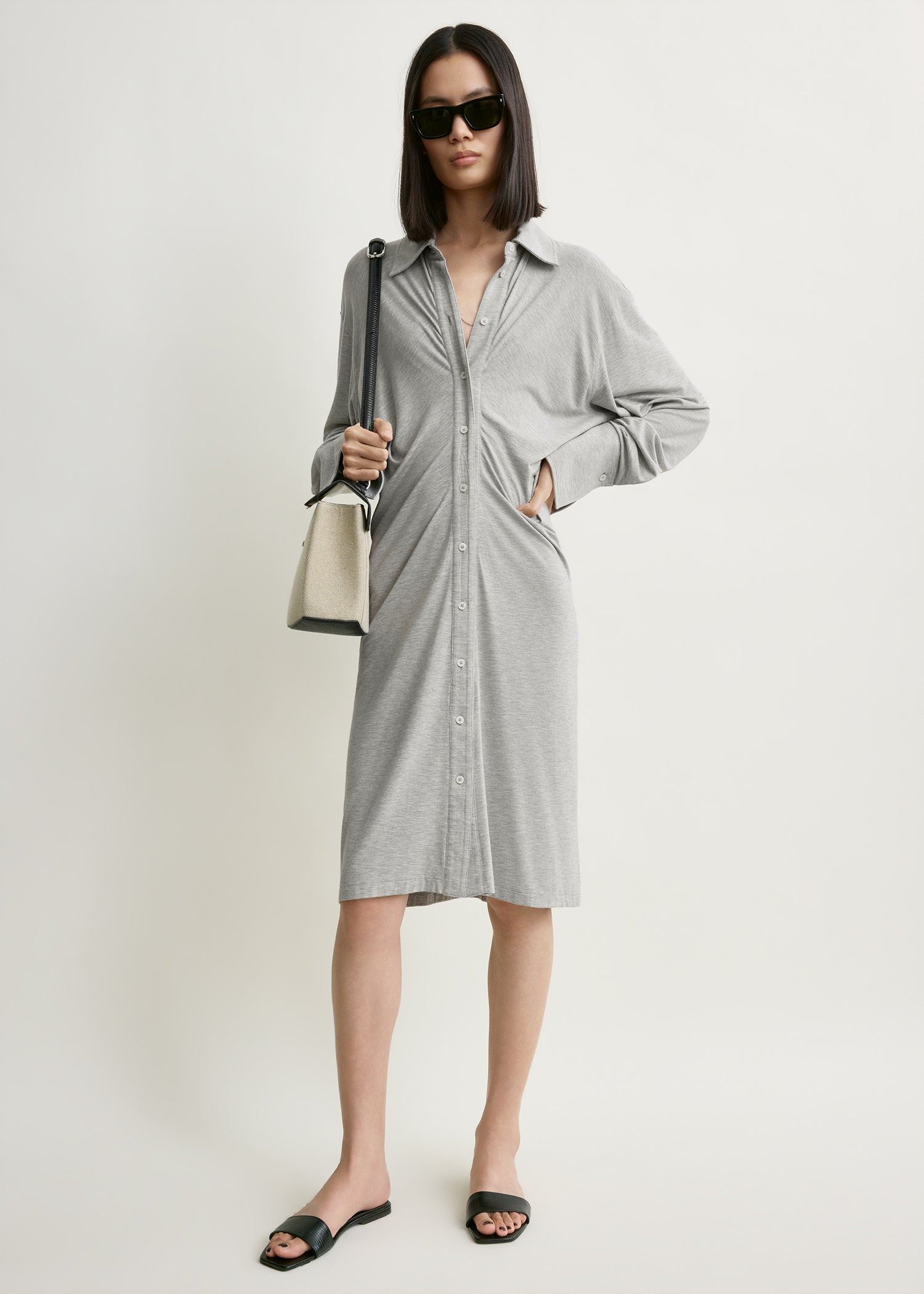 Slouch jersey shirtdress pale grey mélange