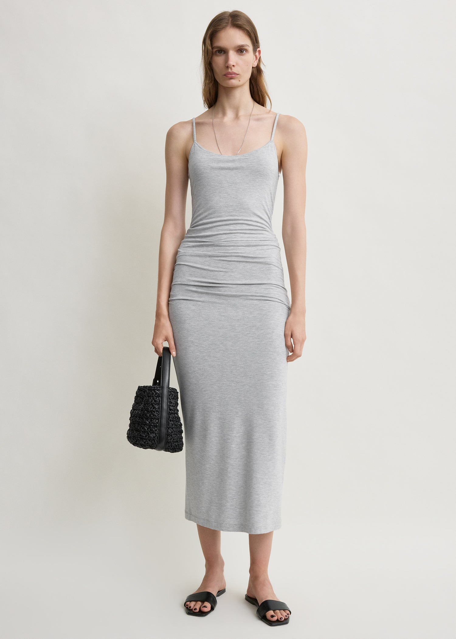 Draped slip dress pale grey mélange