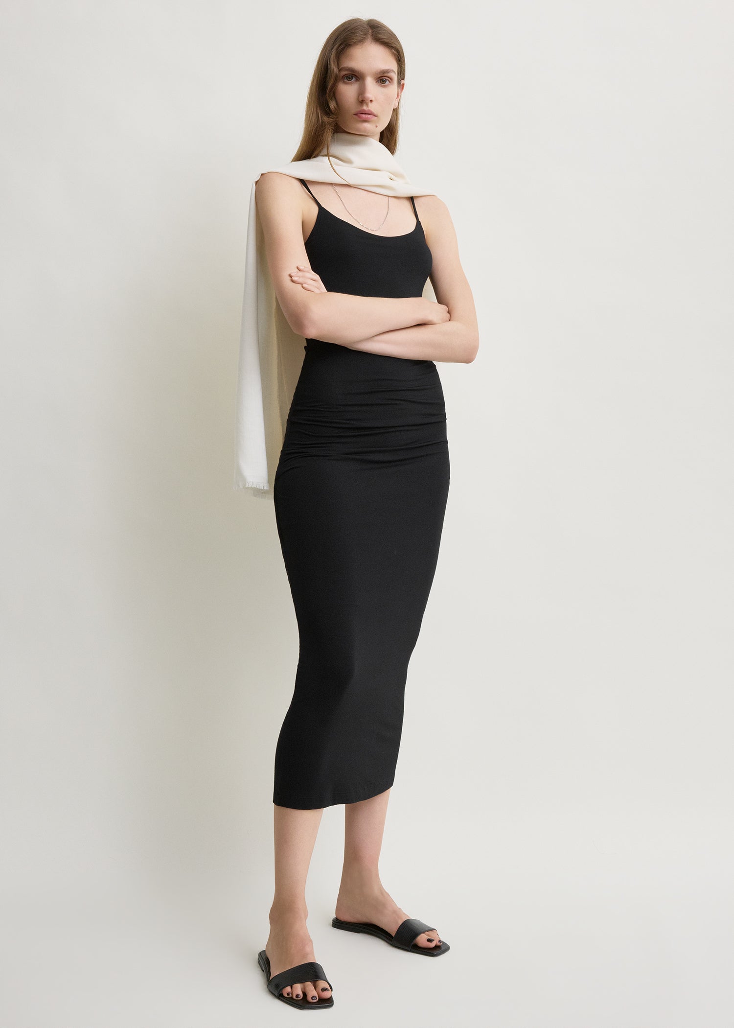 Draped slip dress black