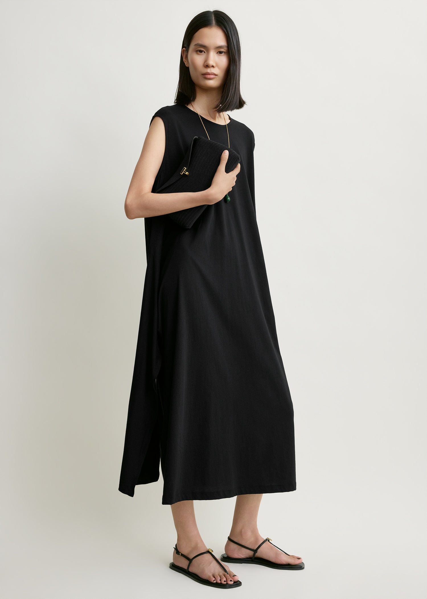 Tie-waist jersey dress black