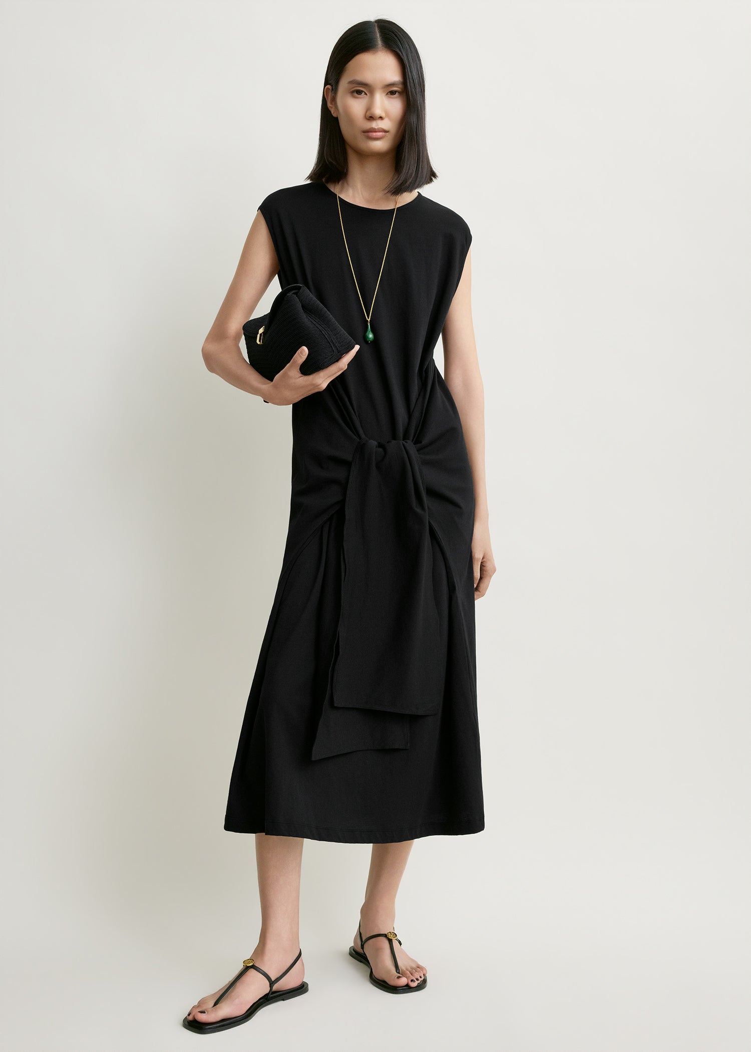 Tie-waist jersey dress black