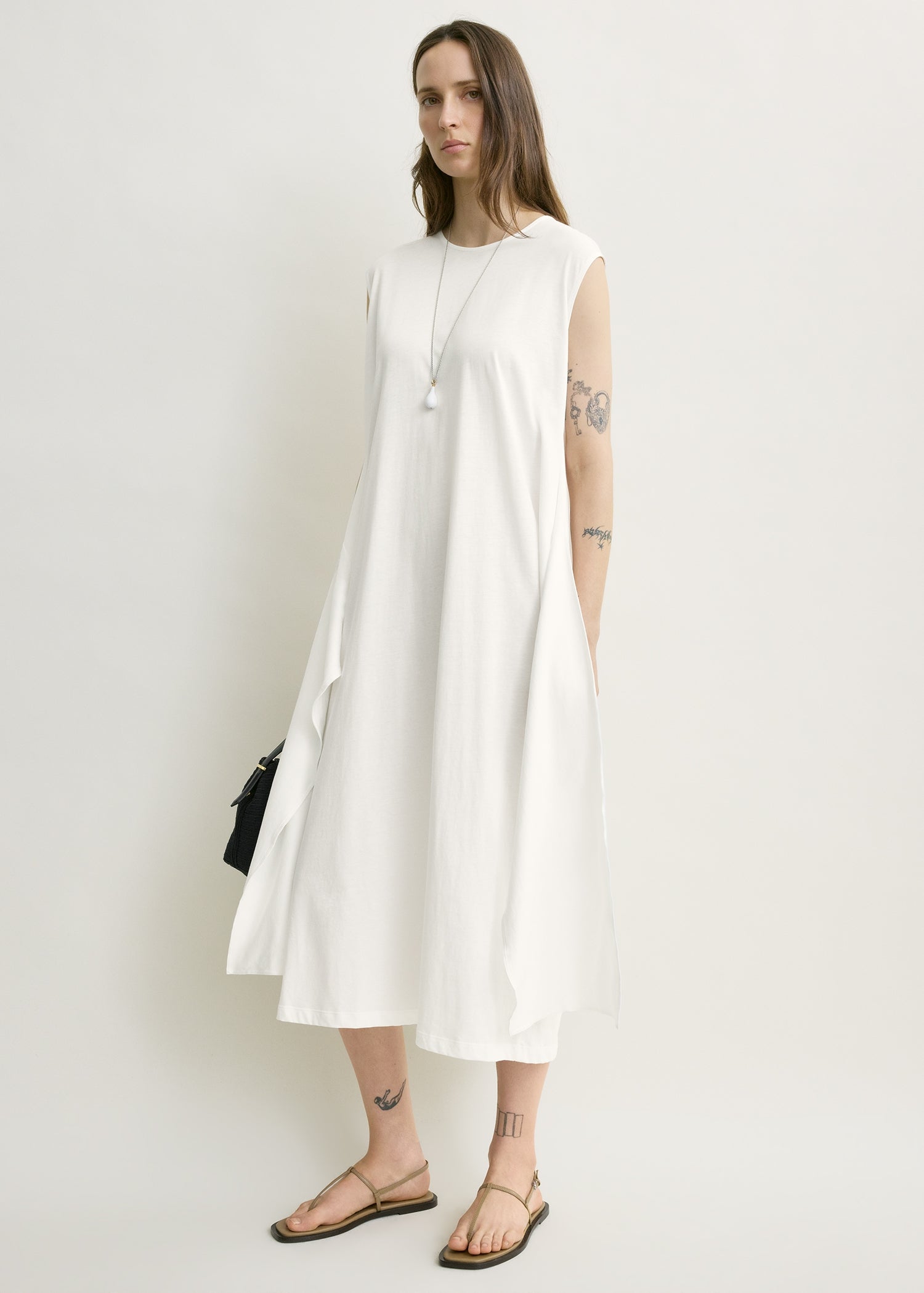 Tie-waist jersey dress off-white
