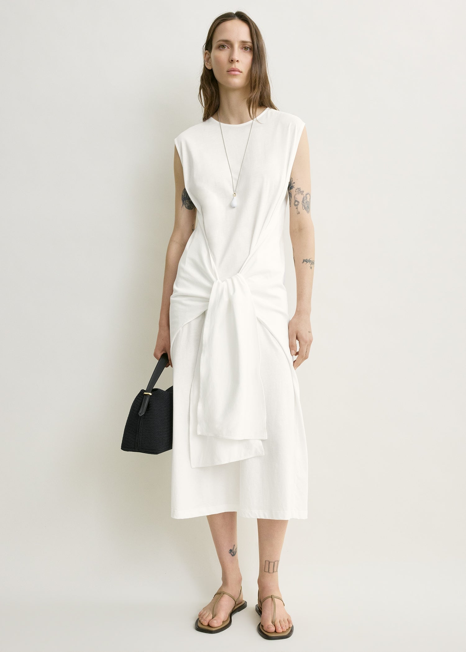 Tie-waist jersey dress off-white