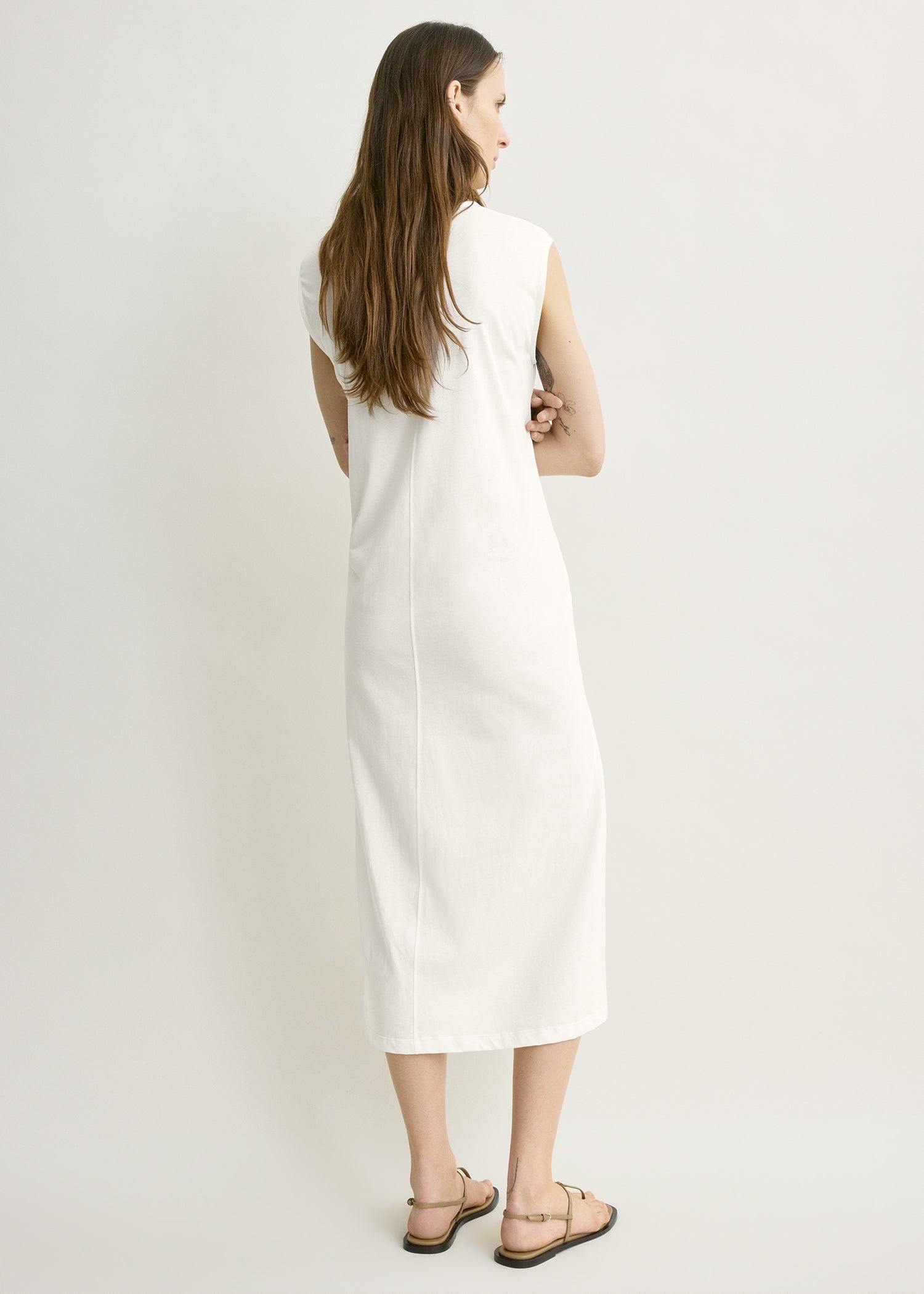 Tie-waist jersey dress off-white