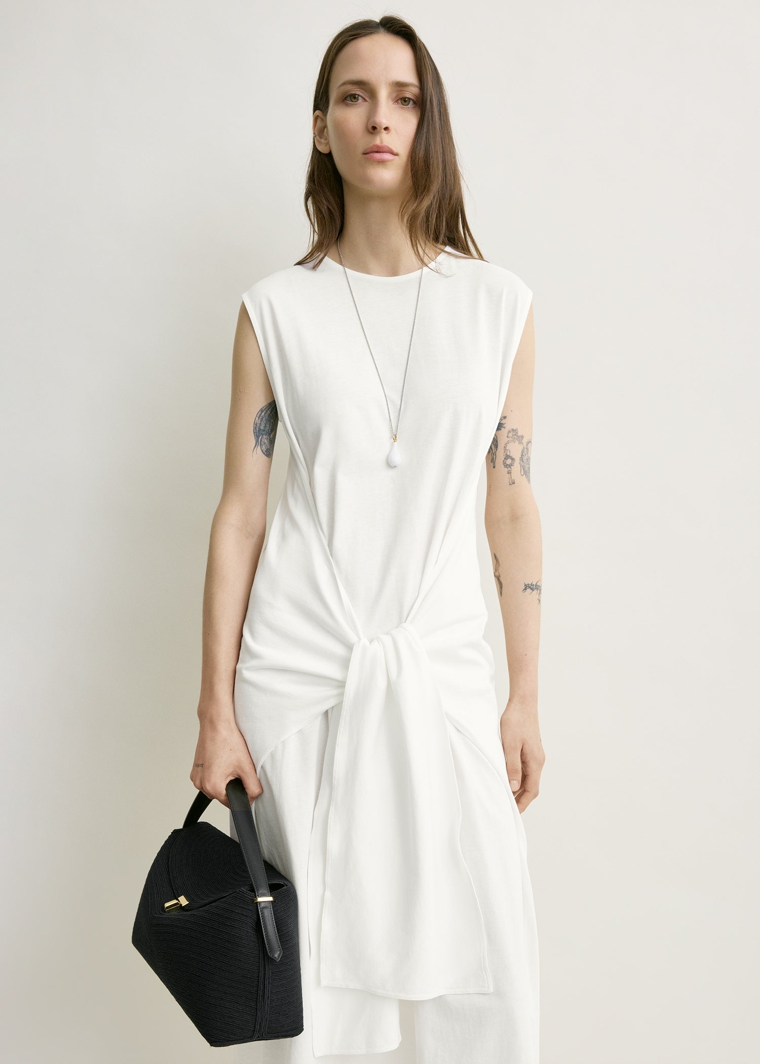Tie-waist jersey dress off-white