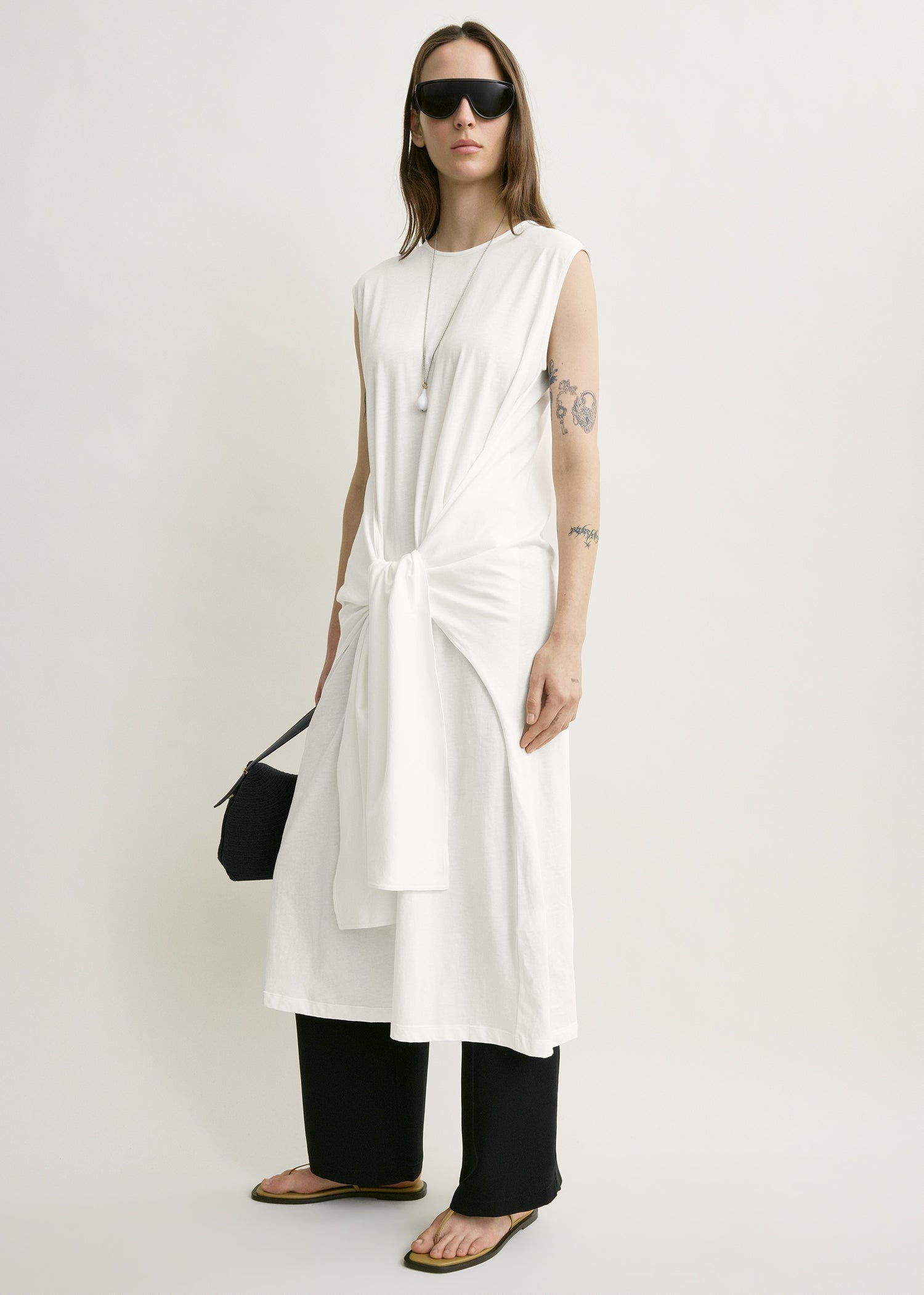 Tie-waist jersey dress off-white