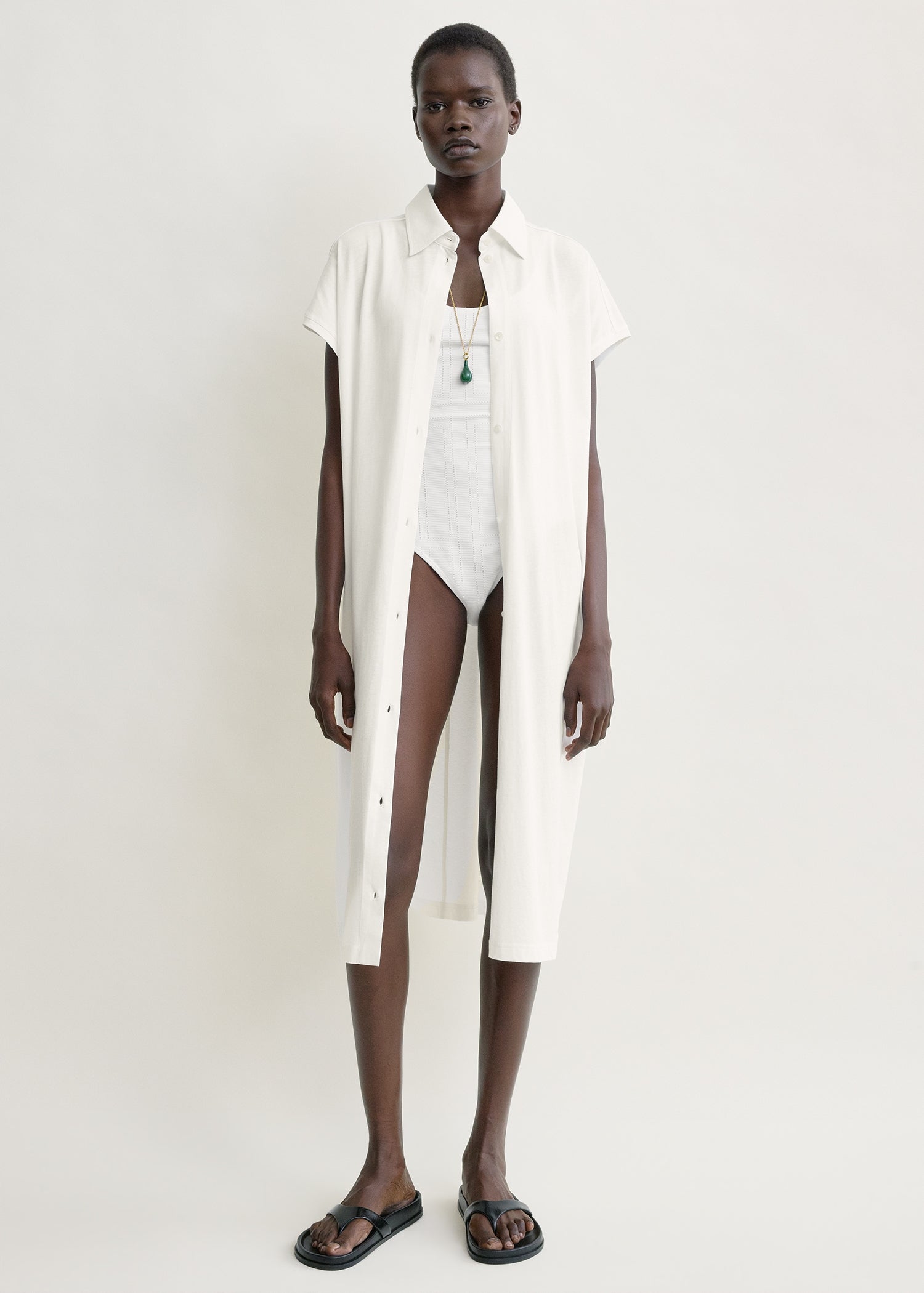 Jersey shirtdress off-white