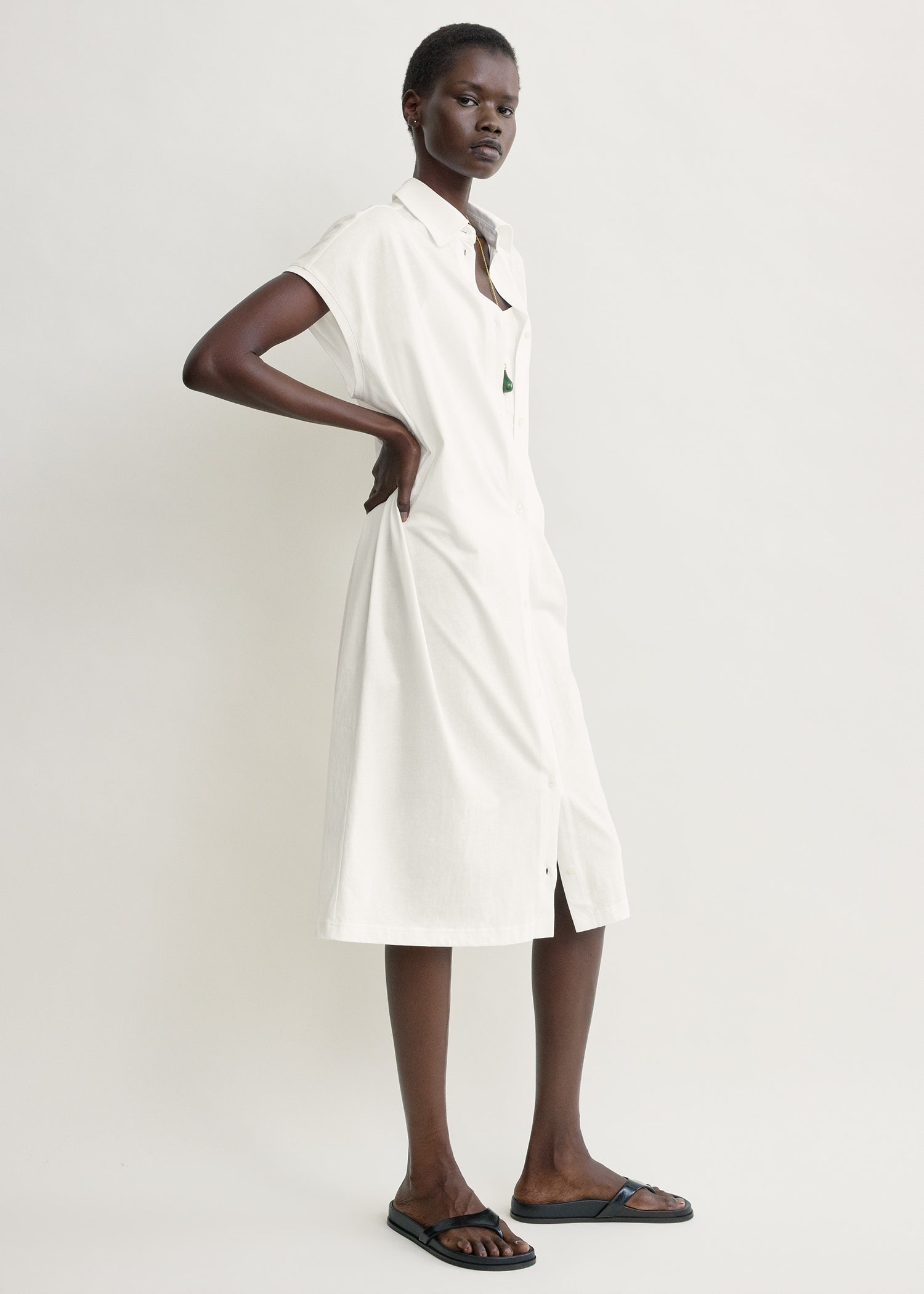 Jersey shirtdress off-white