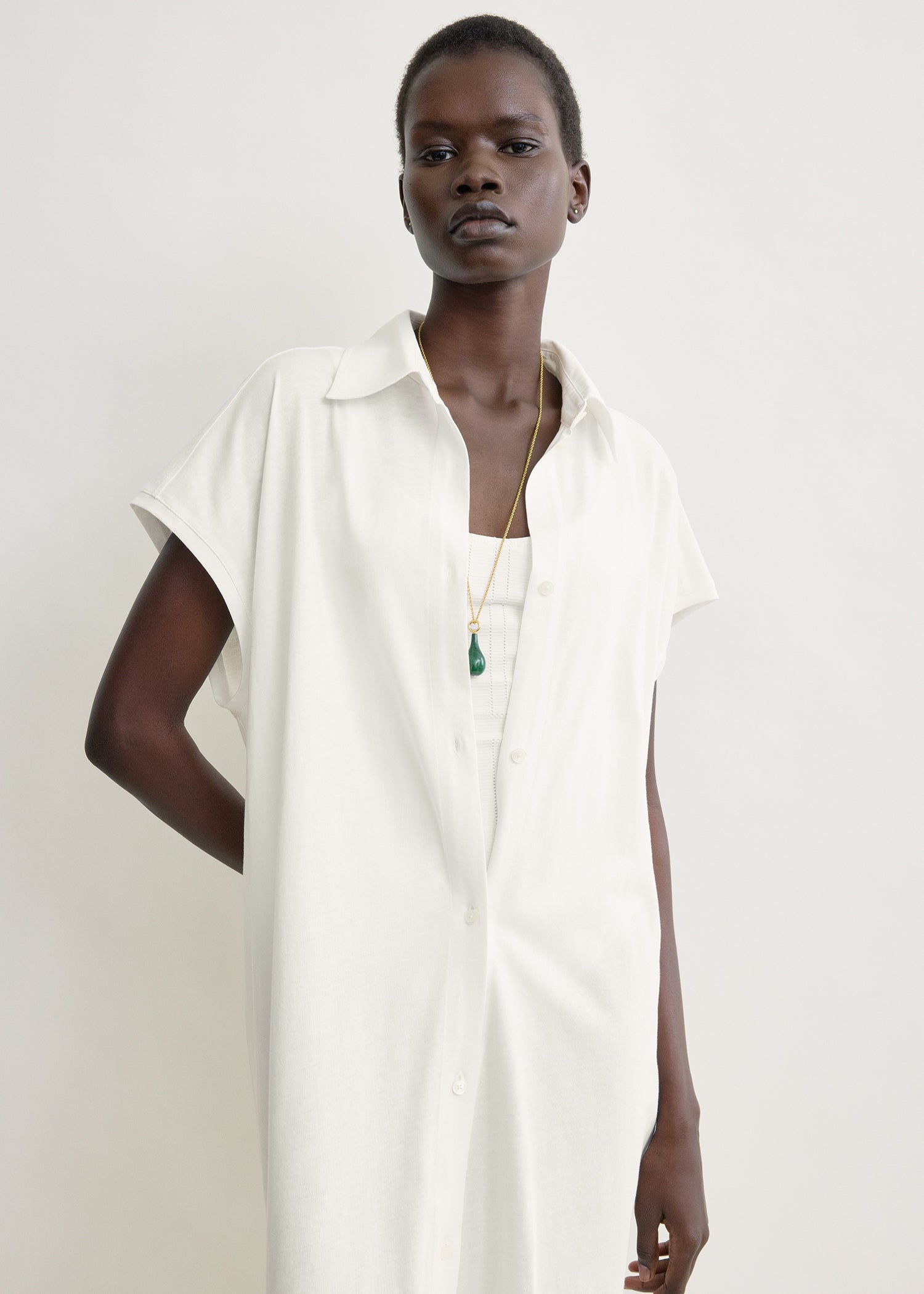 Jersey shirtdress off-white