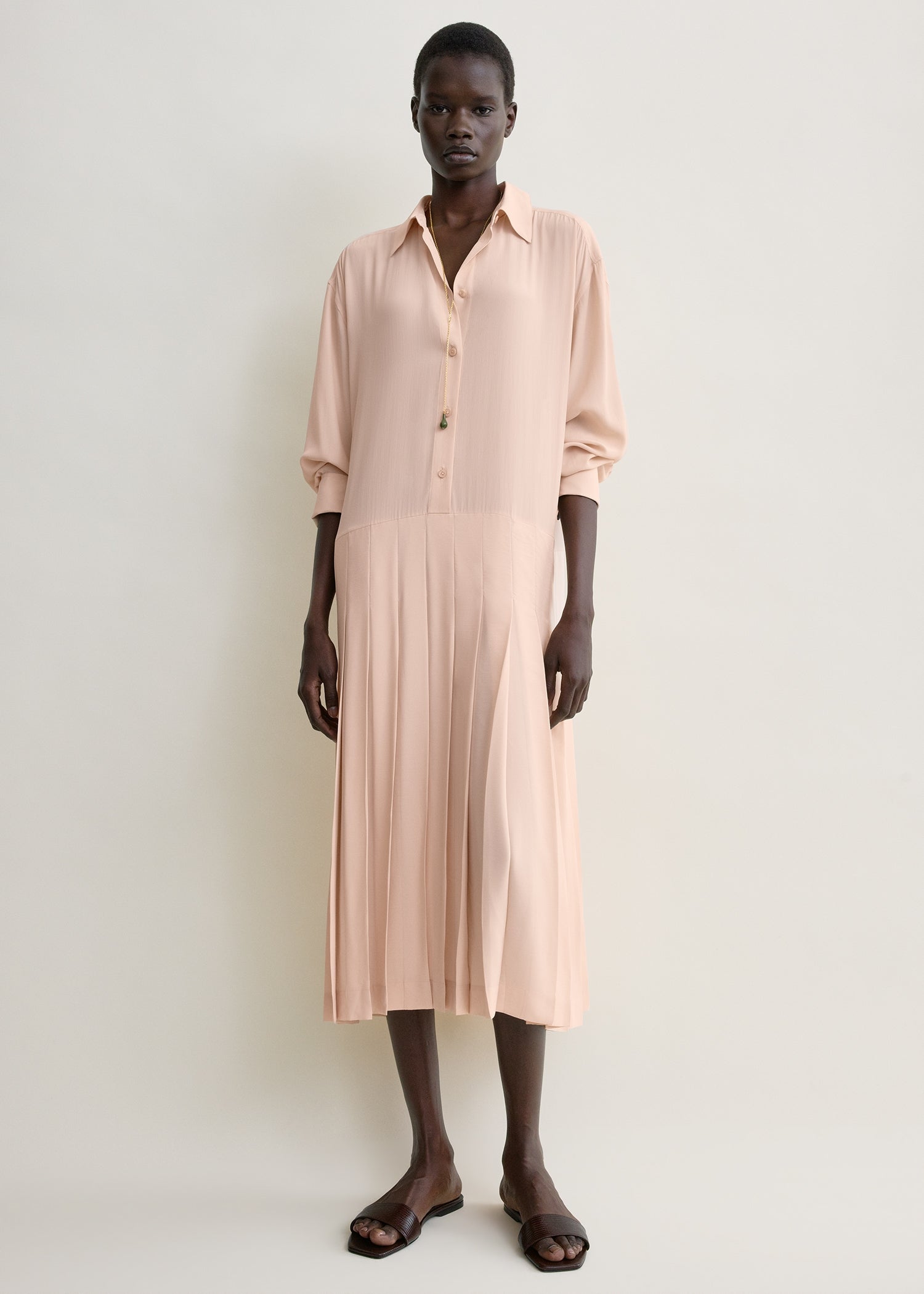 Pleated shirtdress dusty pink