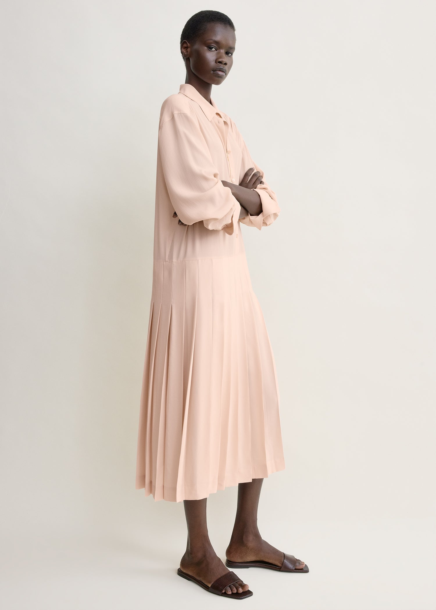 Pleated shirtdress dusty pink