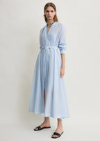 Belted cotton voile dress sky