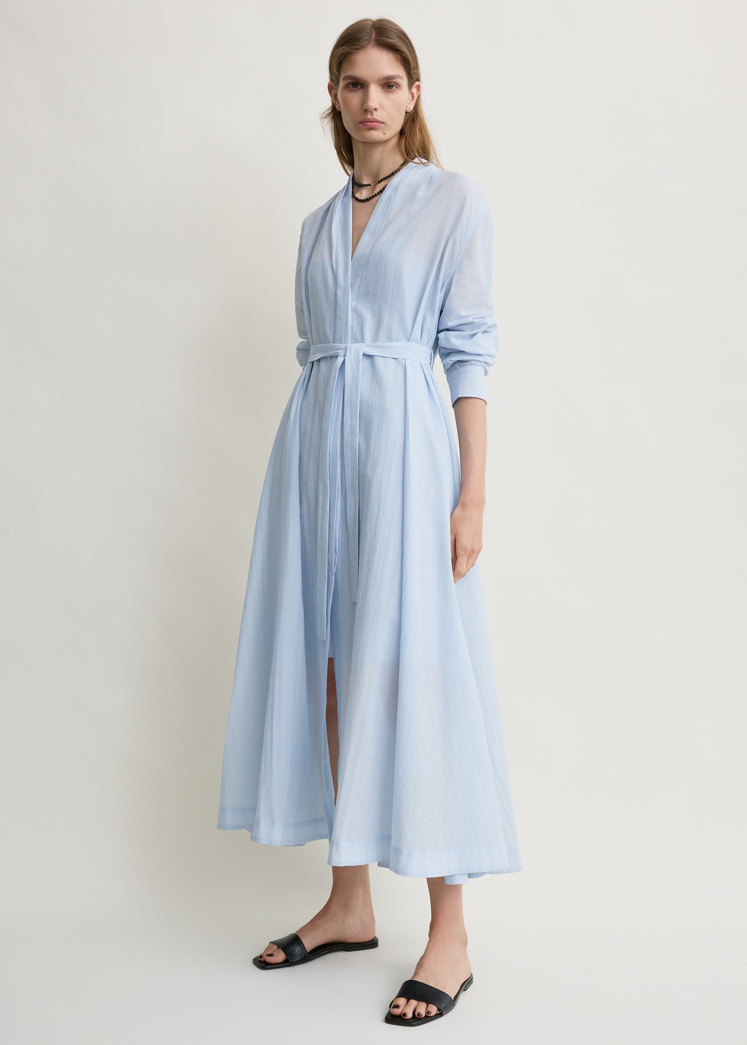 Belted cotton voile dress sky