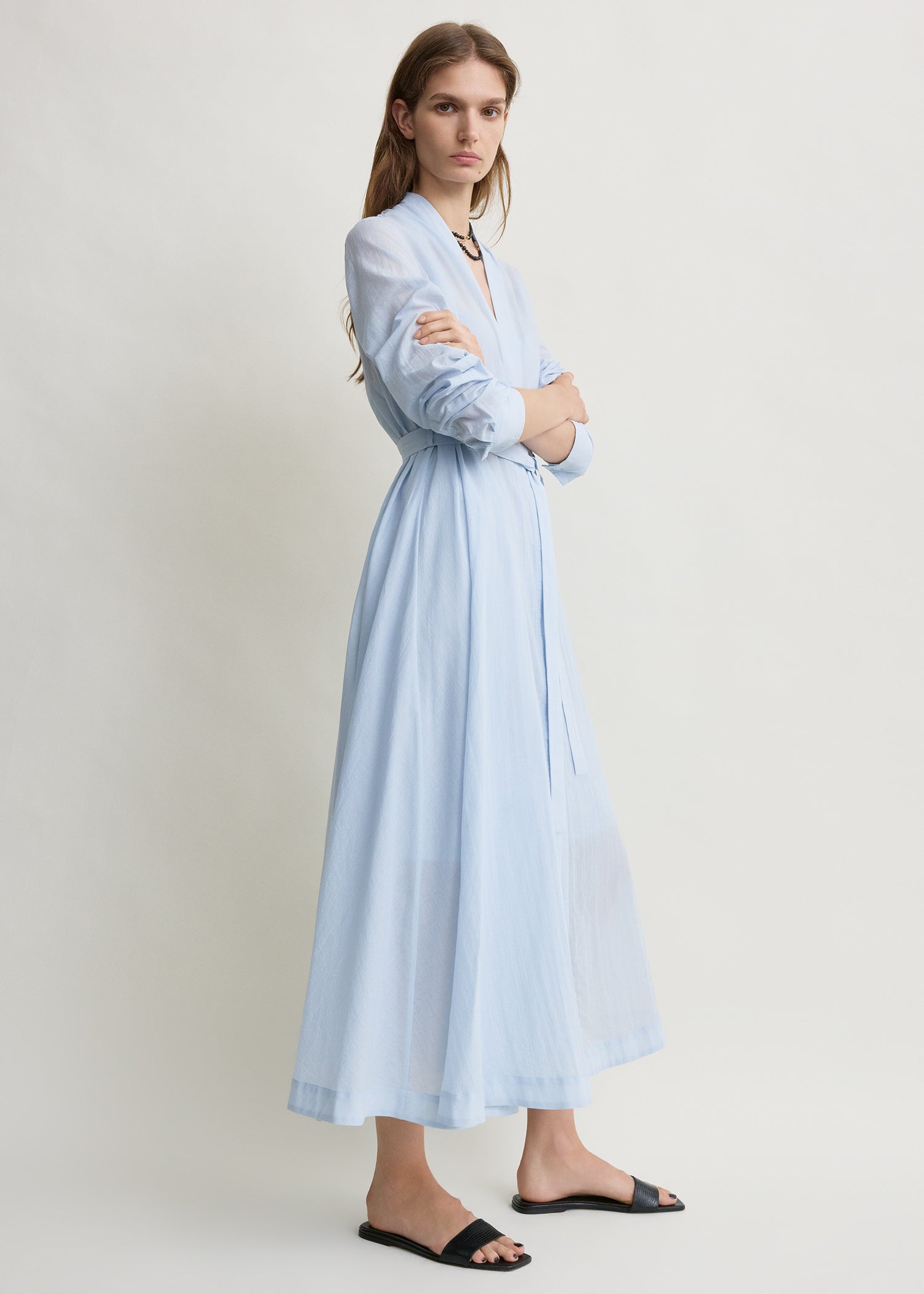 Belted cotton voile dress sky