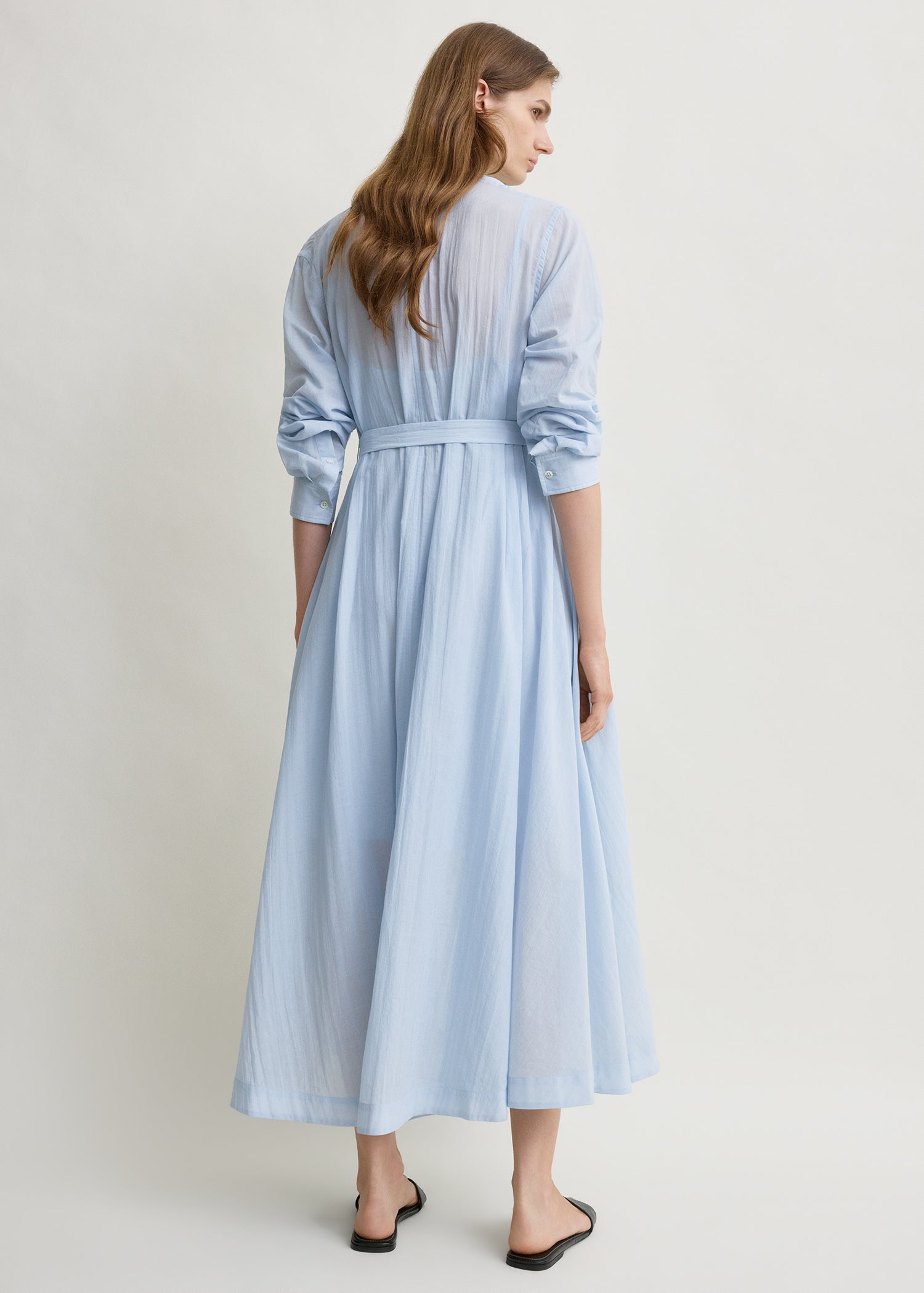 Belted cotton voile dress sky