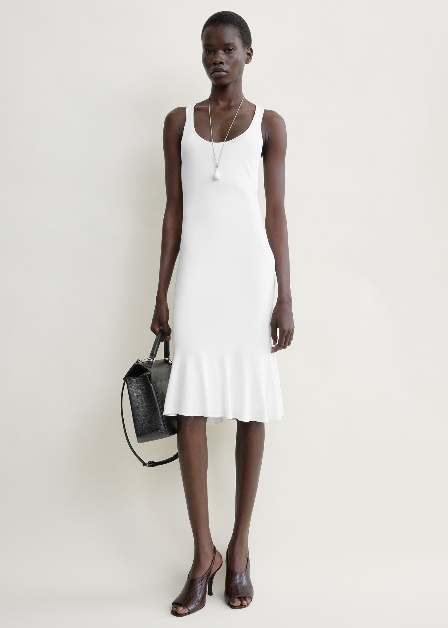 Fluted hem dress optic white petite