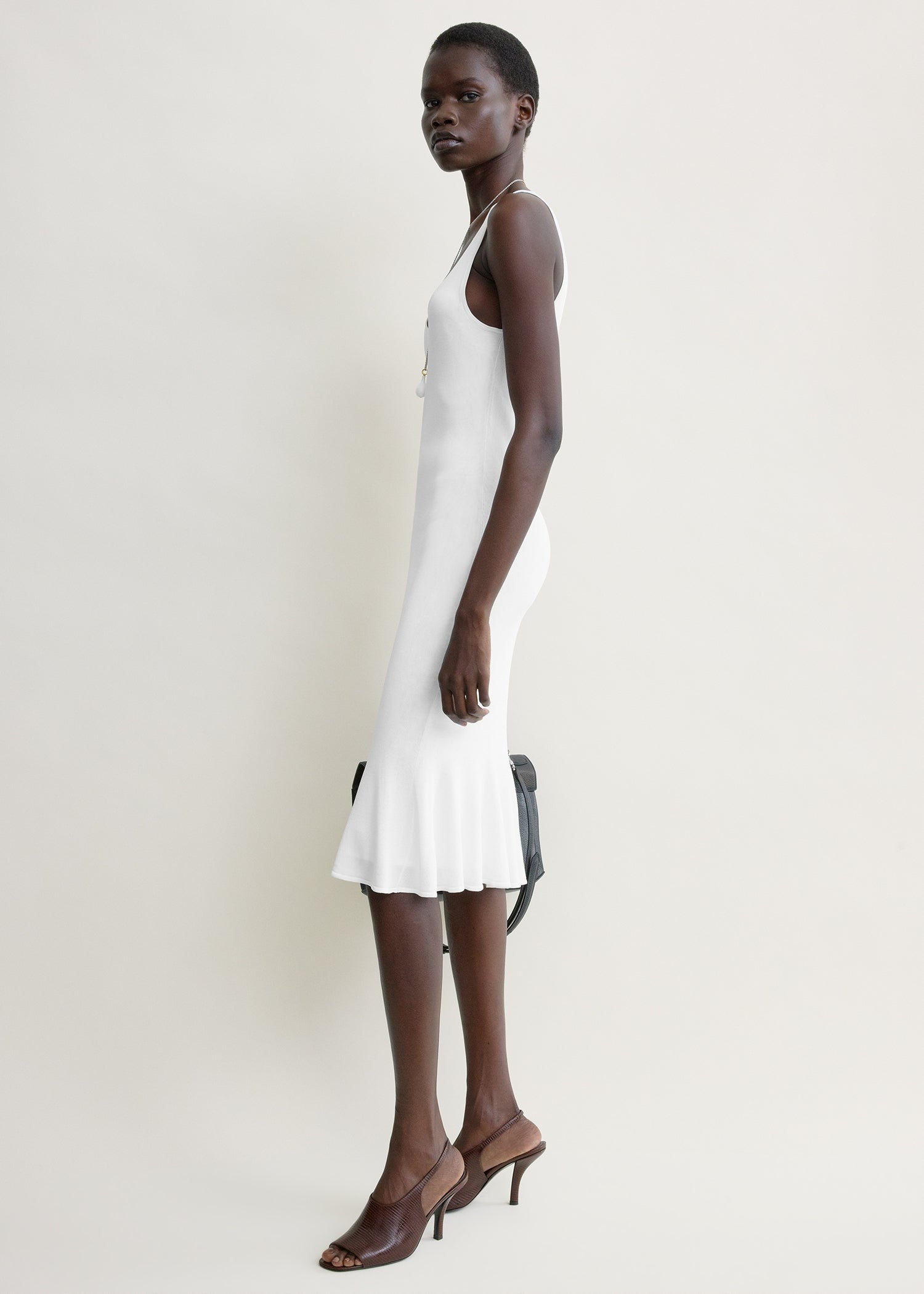 Fluted hem dress optic white