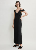 V-neck raw slip dress black