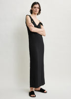 V-neck raw slip dress black