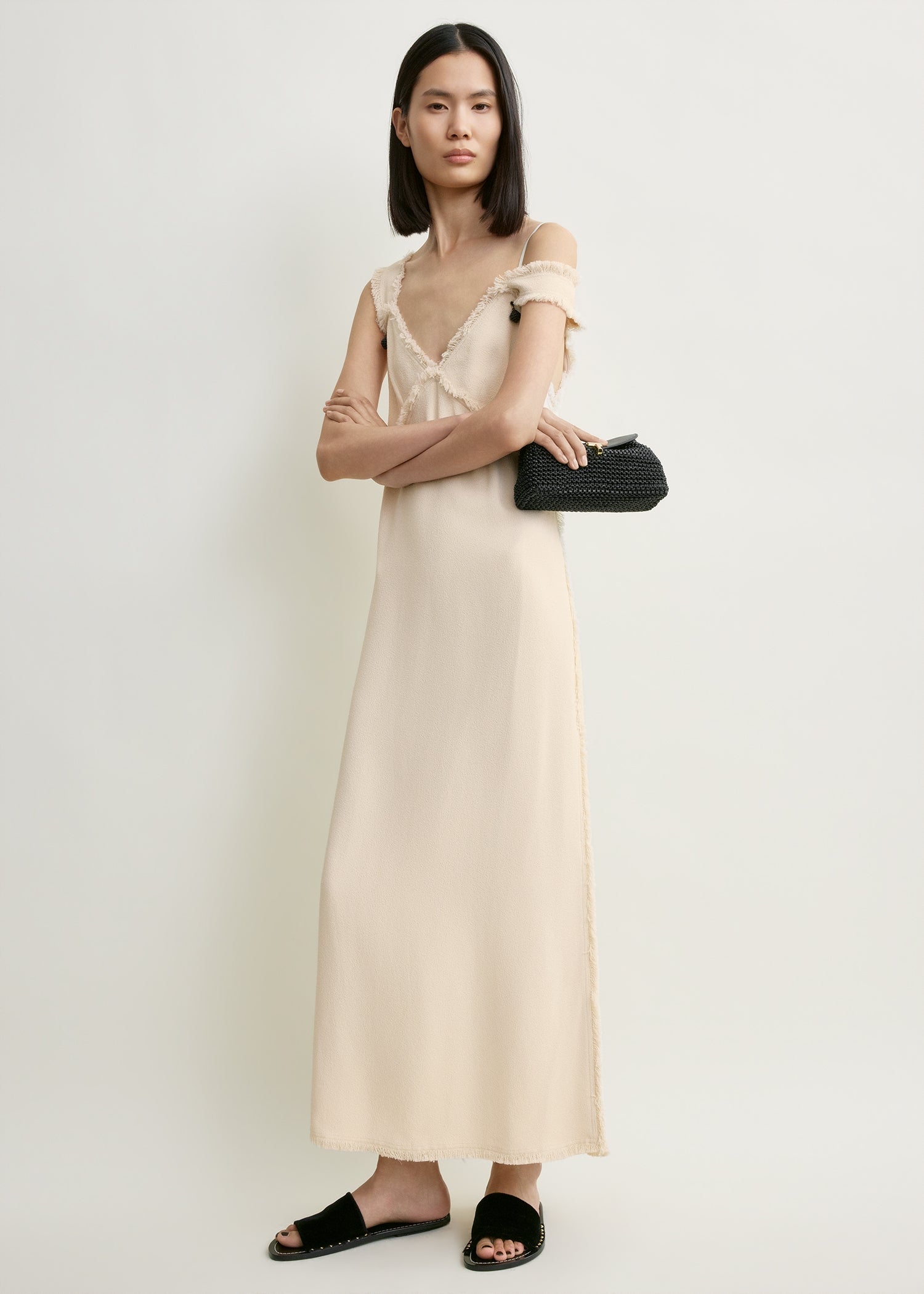V-neck raw slip dress stone