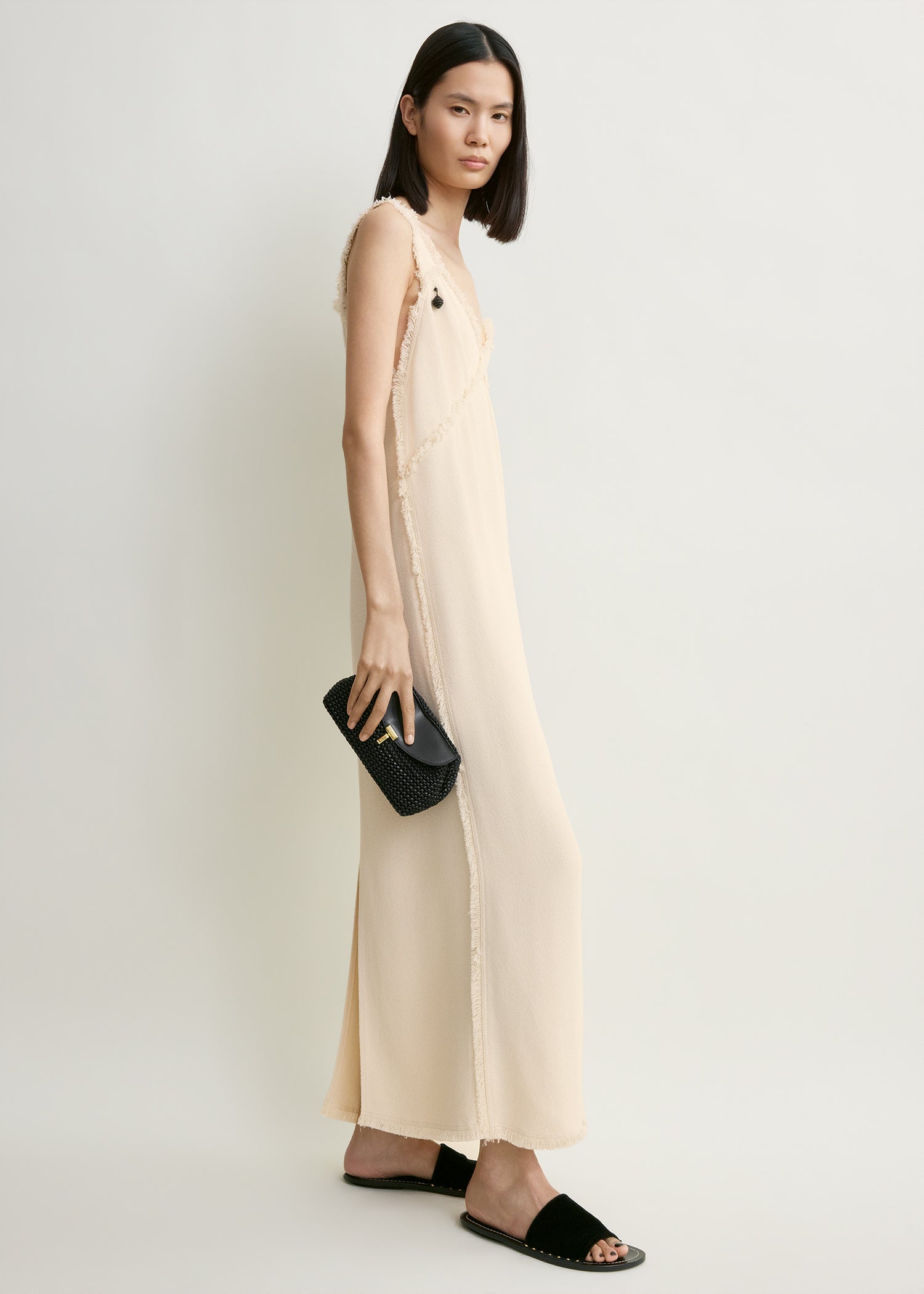 V-neck raw slip dress stone