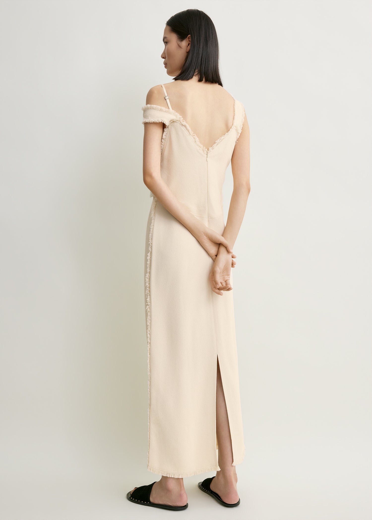 V-neck raw slip dress stone
