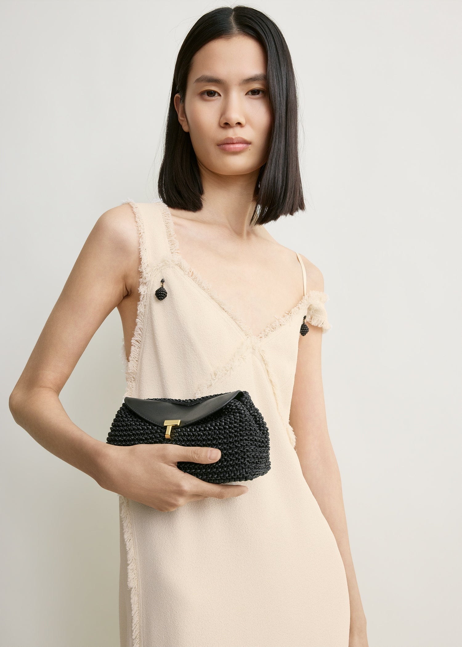 V-neck raw slip dress stone
