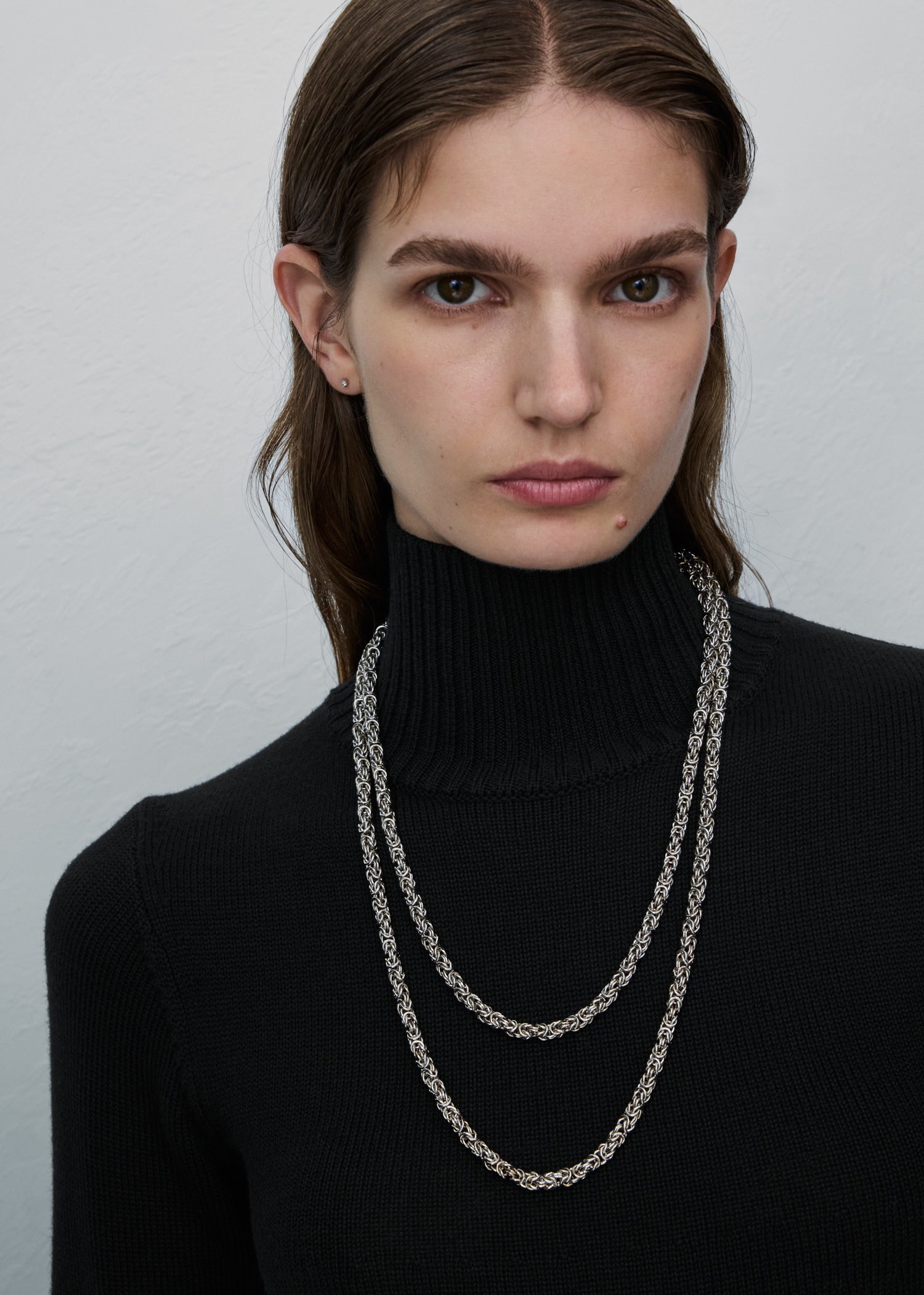Elongated byzantine necklace silver