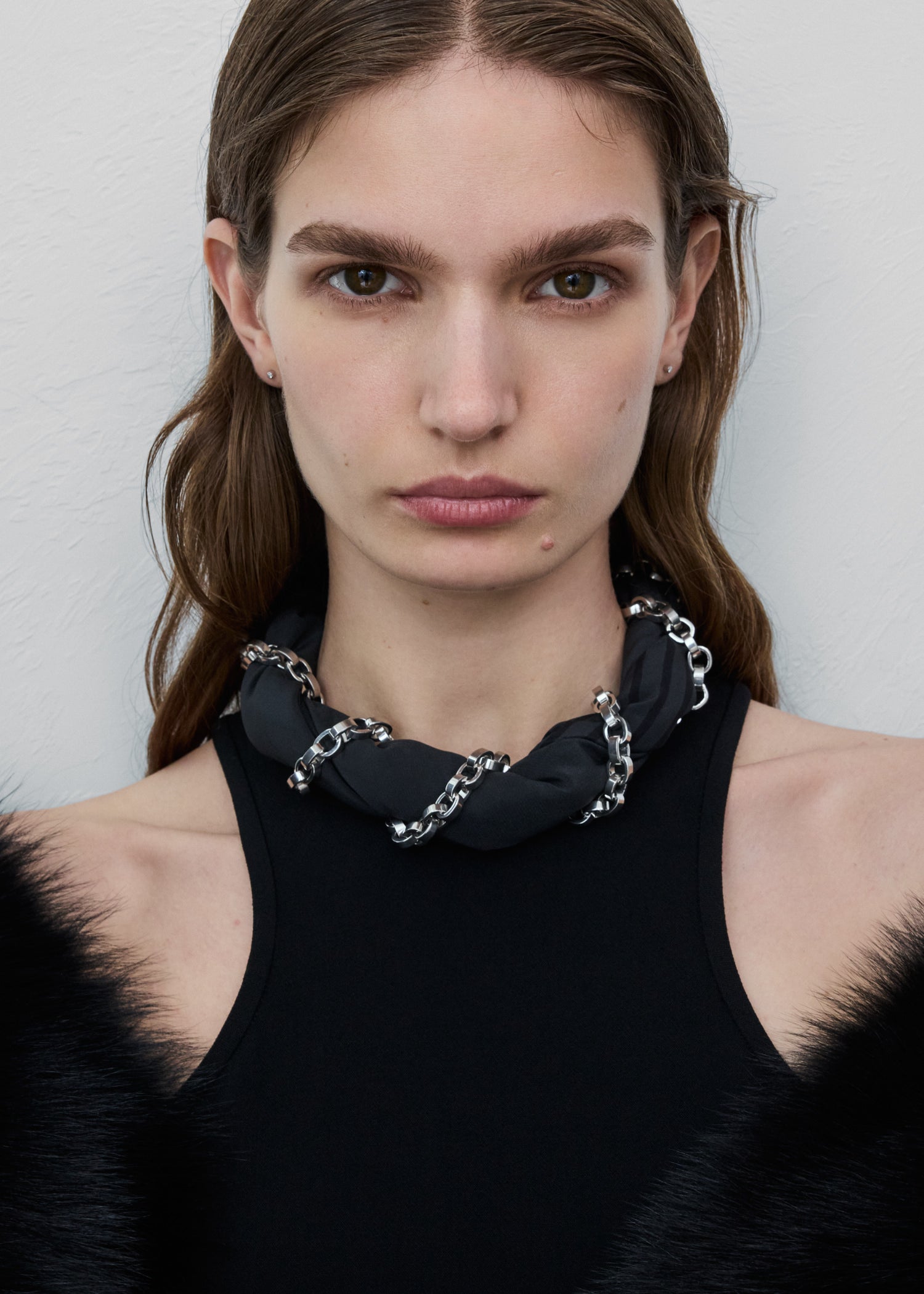 Silk scarf collar faded black/black/silver