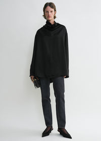 Funnel-neck organza blouse black