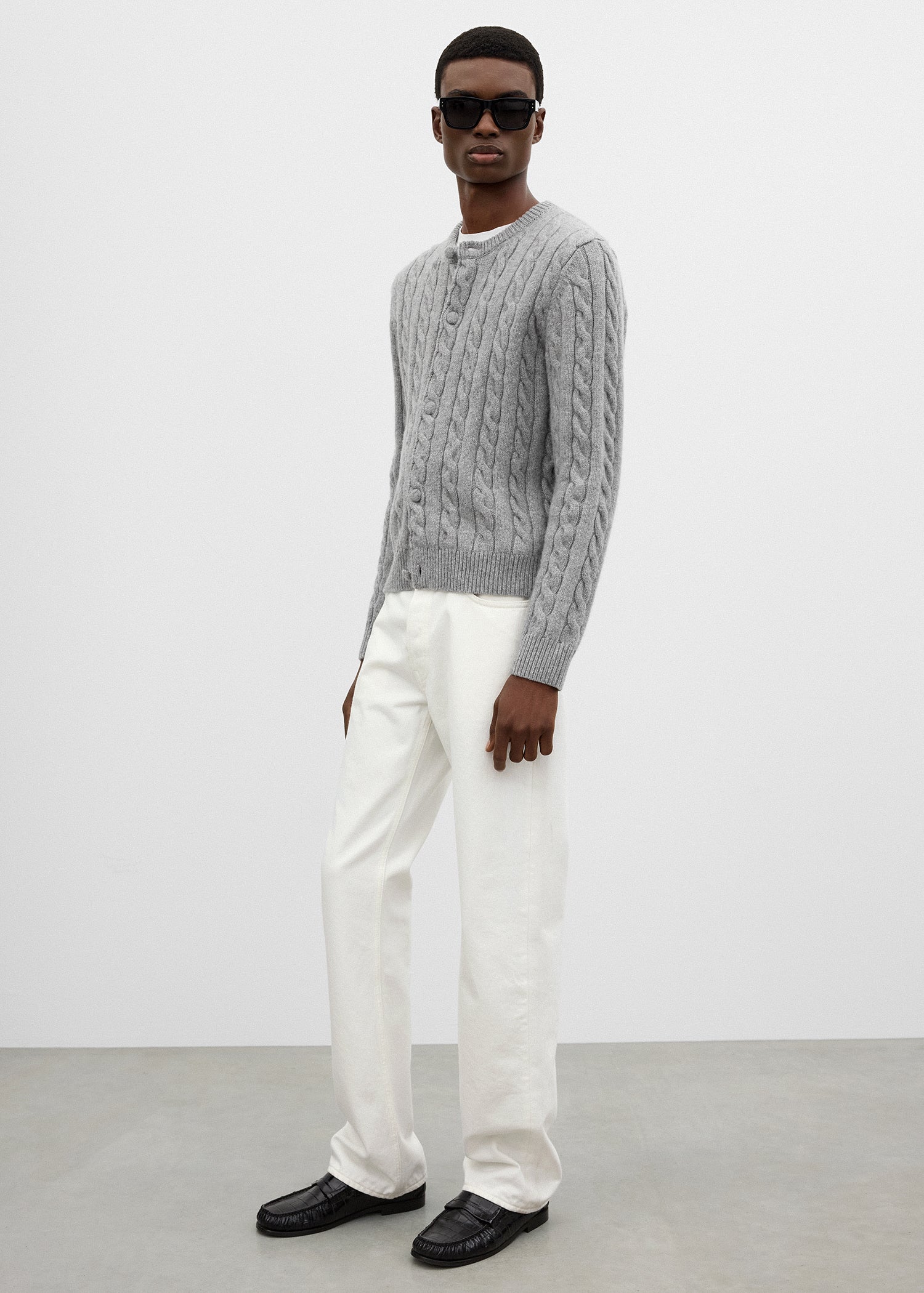 Cable cardigan grey melange