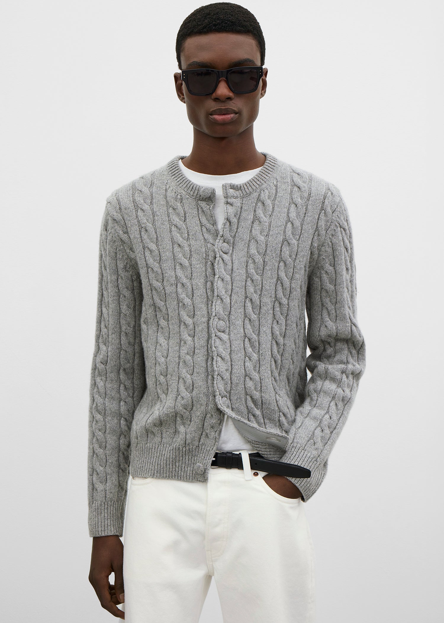 Cable cardigan grey melange