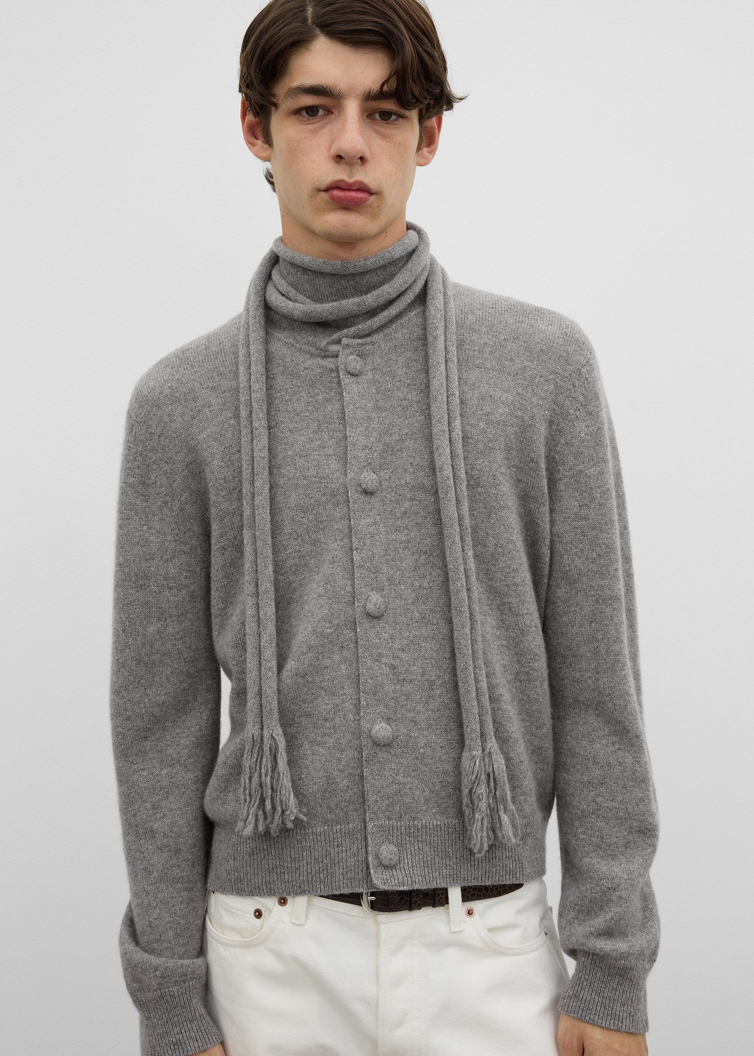 Scarf cardigan grey melange