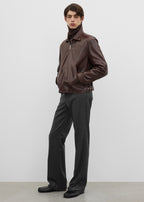 Zip leather jacket brown