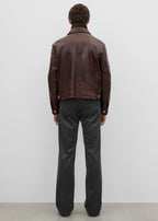 Zip leather jacket brown