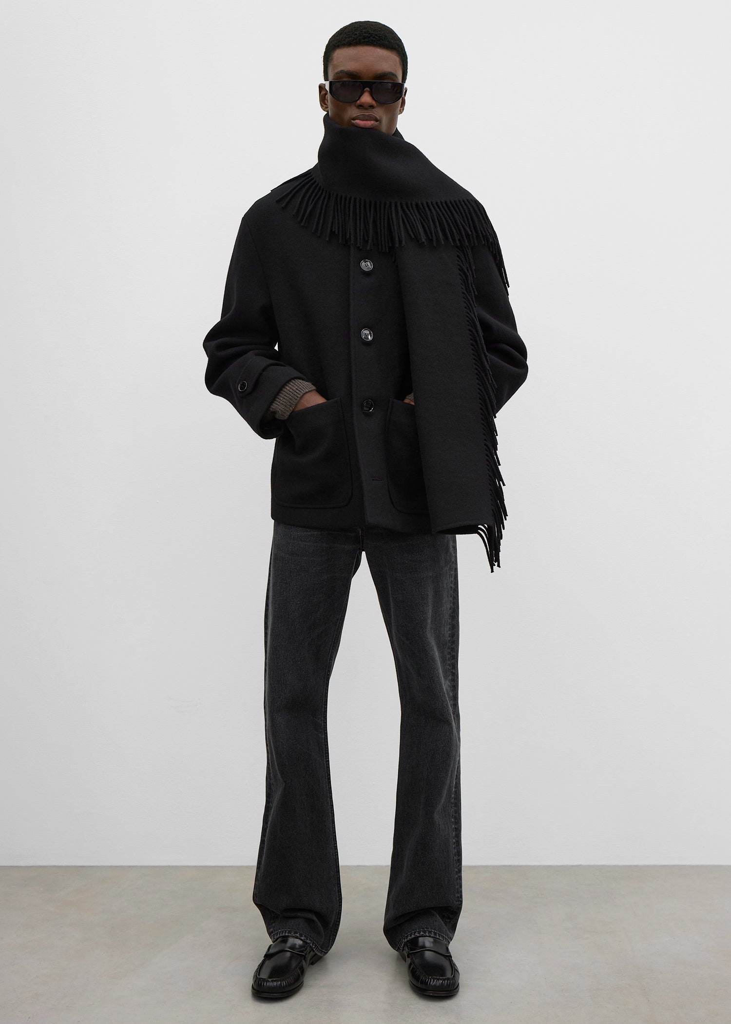 Fringed scarf jacket black