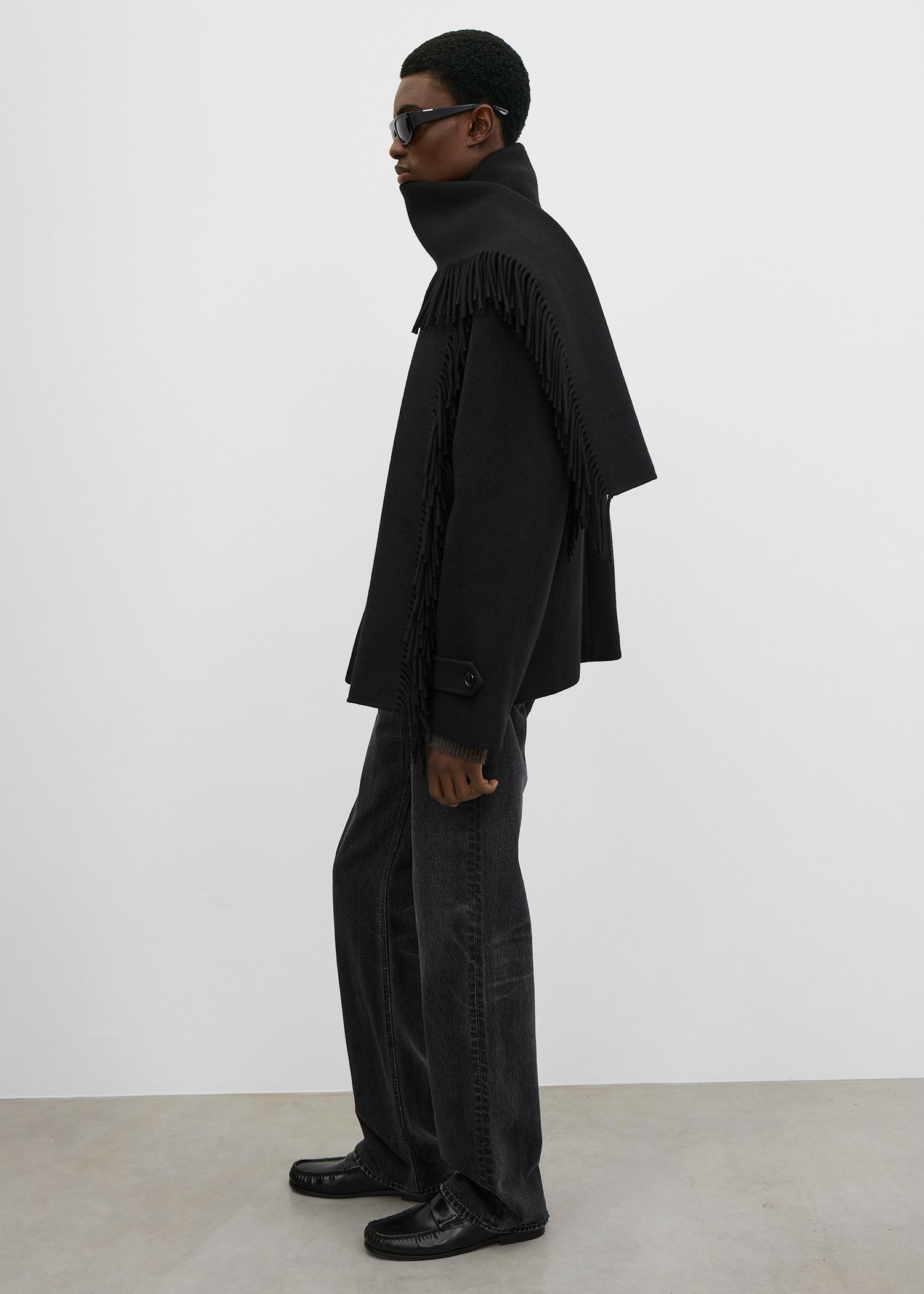 Fringed scarf jacket black