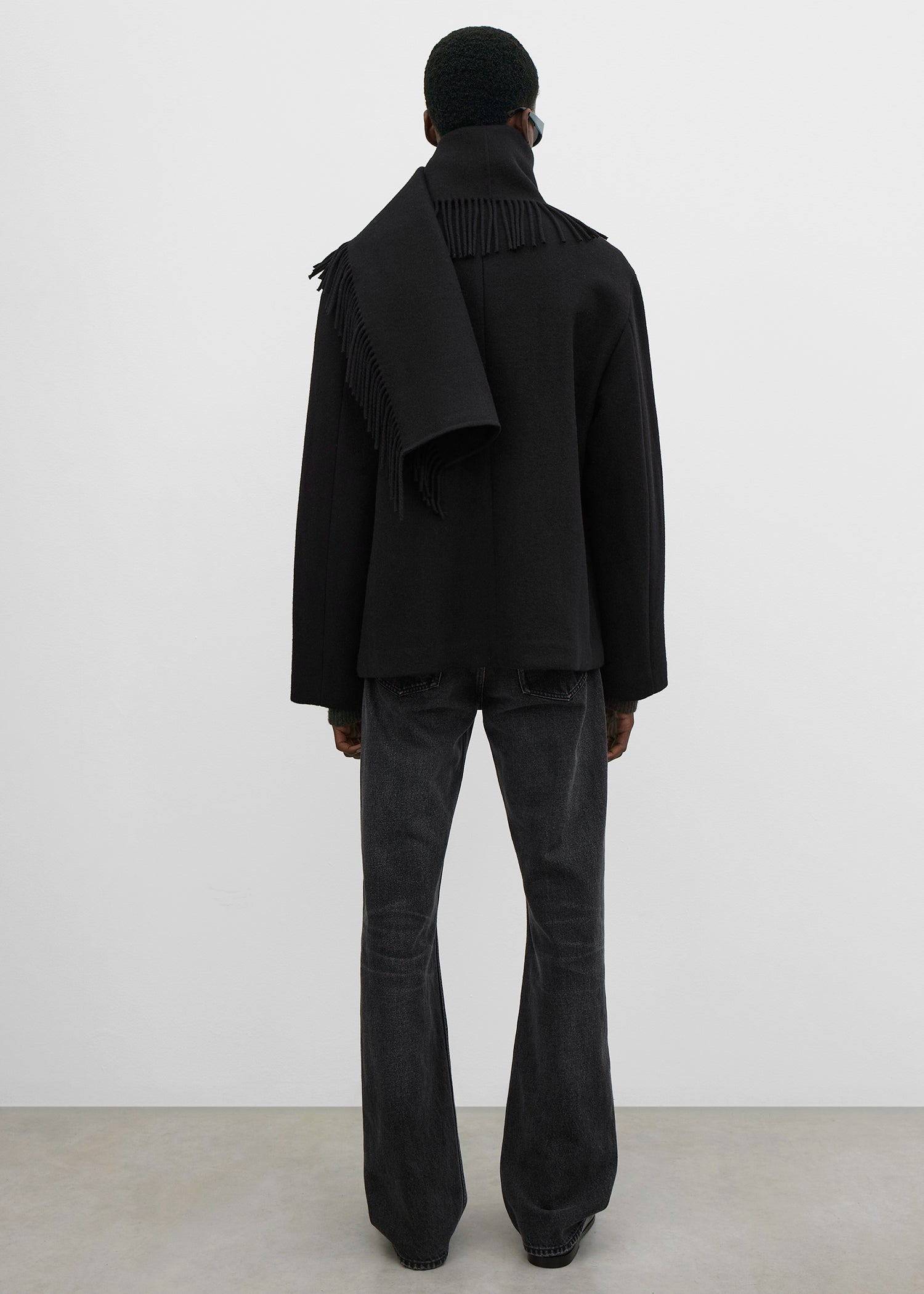 Fringed scarf jacket black