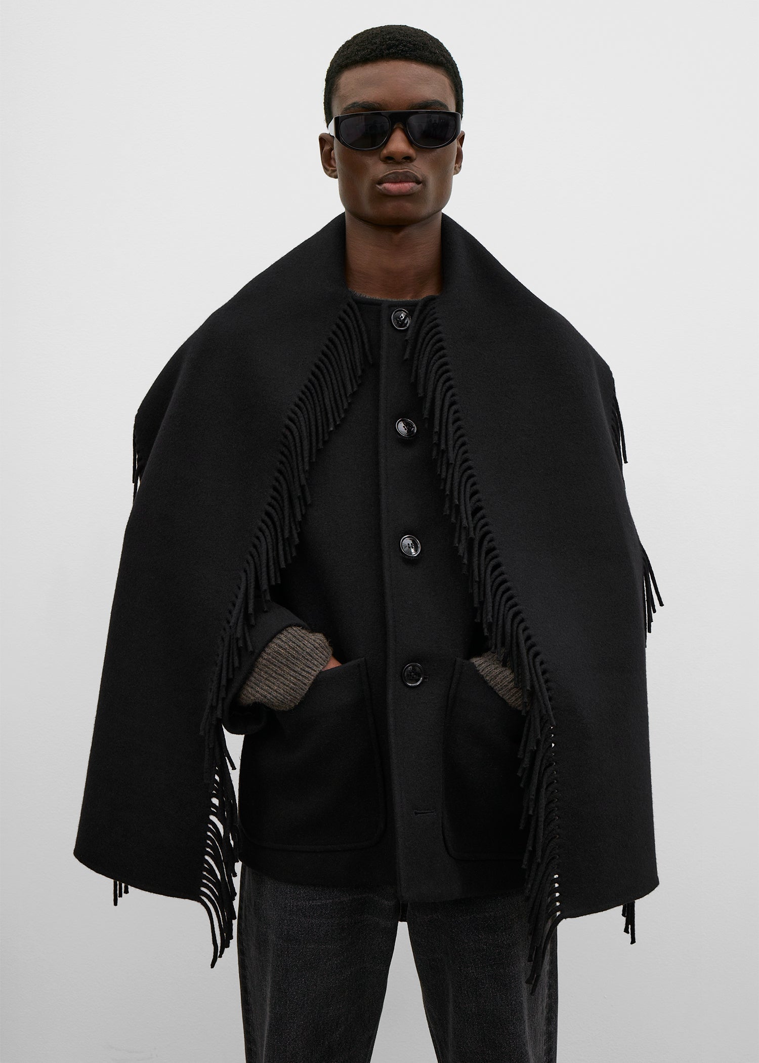 Fringed scarf jacket black