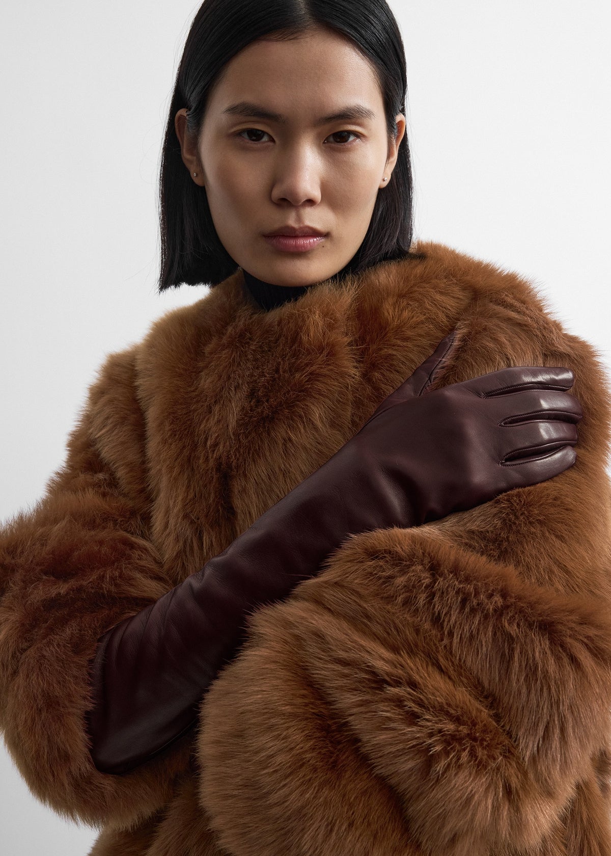 Extra-long leather gloves bordeaux
