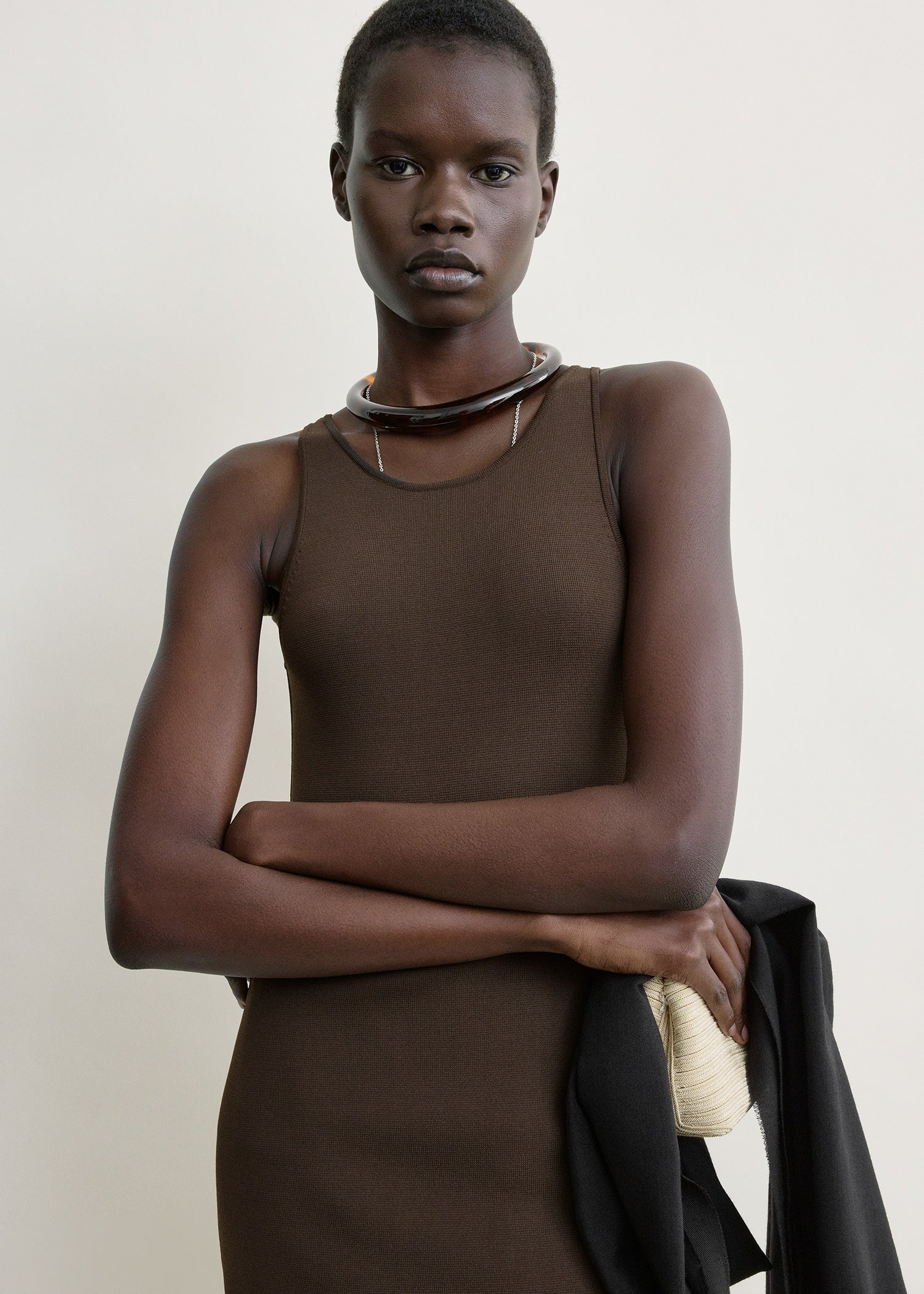 Classic compact knit tank walnut