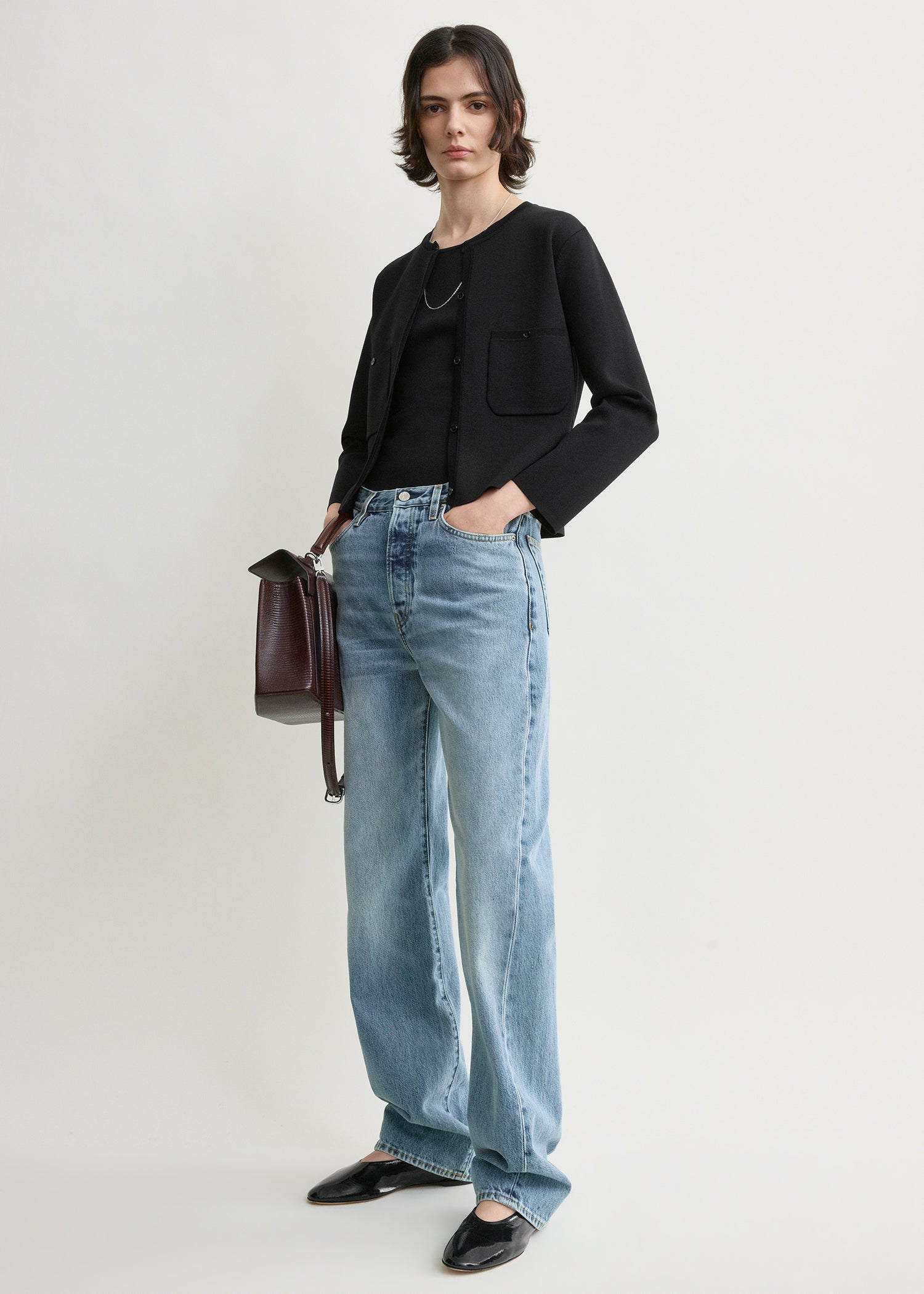 Classic compact knit cardigan black