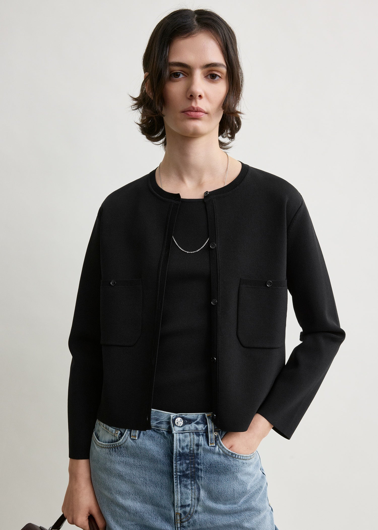 Classic compact knit cardigan black
